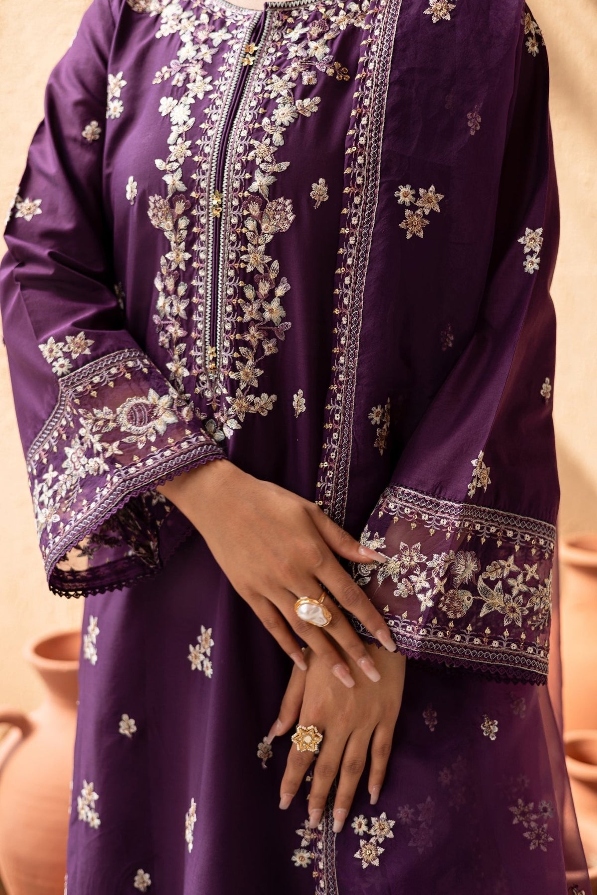 Batik | Nyra Embroidered Summer Solids | Amethyst-Brand:Batik-Type:Ladies Clothes-Dark Purple-Lawn-House of Maryam- Buy in UK, USA