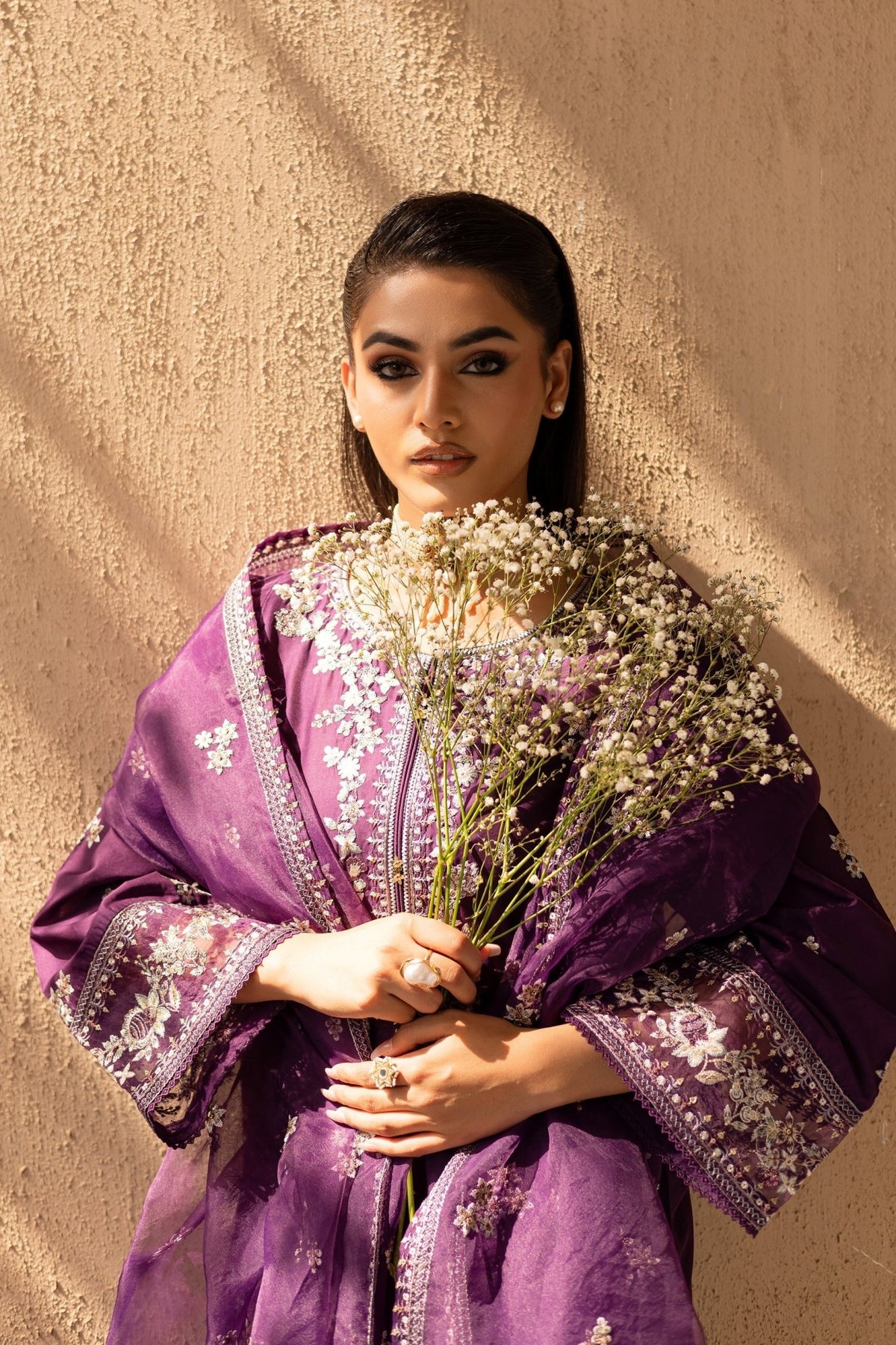 Batik | Nyra Embroidered Summer Solids | Amethyst-Brand:Batik-Type:Ladies Clothes-Dark Purple-Lawn-House of Maryam- Buy in UK, USA