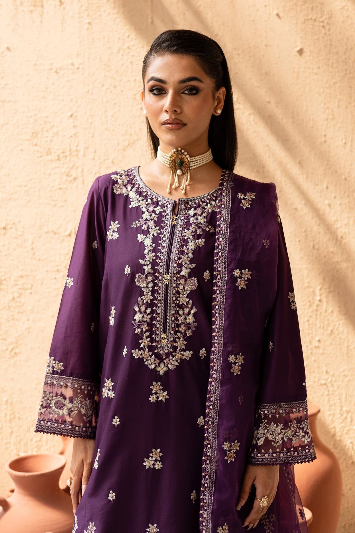 Batik | Nyra Embroidered Summer Solids | Amethyst-Brand:Batik-Type:Ladies Clothes-Dark Purple-Lawn-House of Maryam- Buy in UK, USA