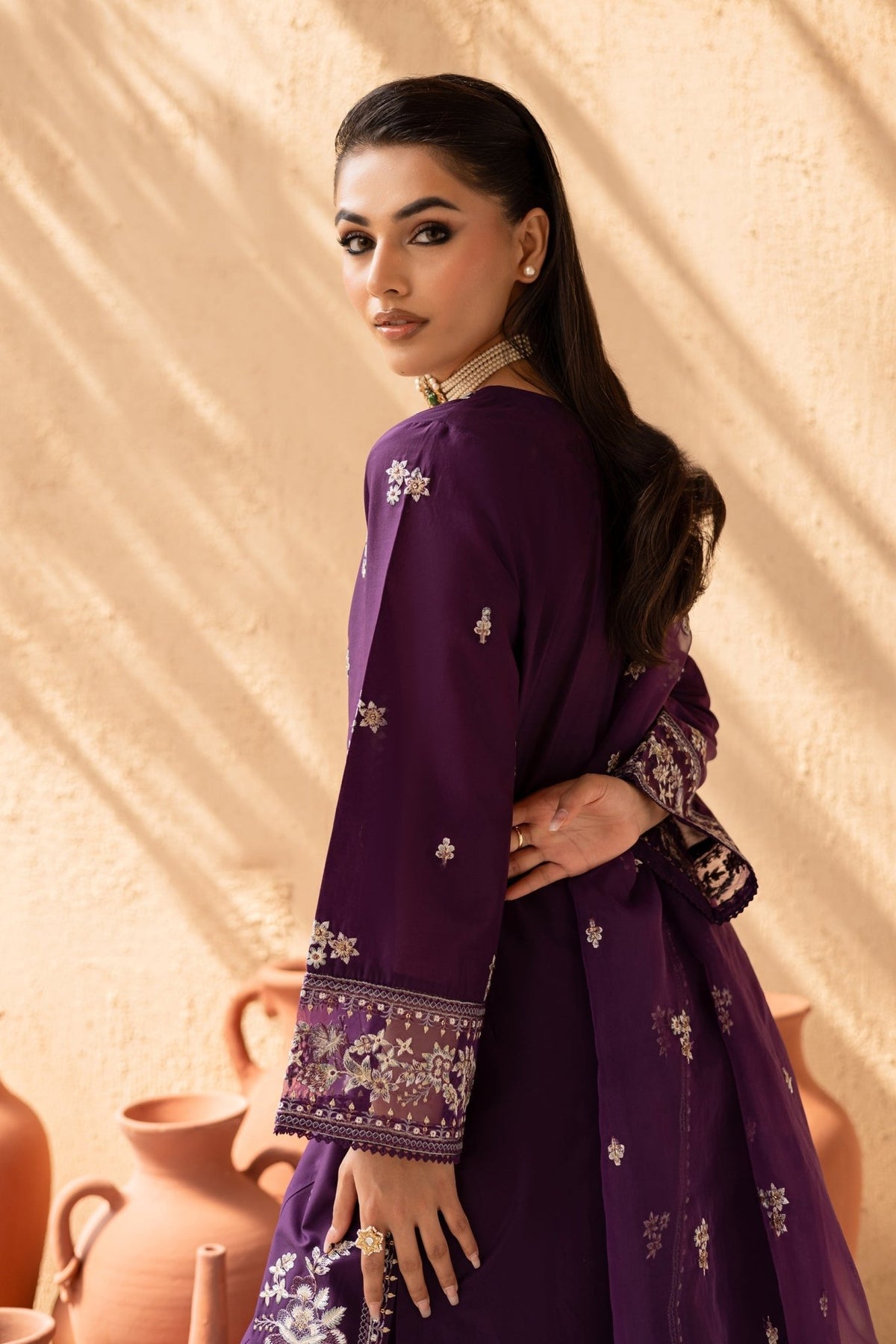 Batik | Nyra Embroidered Summer Solids | Amethyst-Brand:Batik-Type:Ladies Clothes-Dark Purple-Lawn-House of Maryam- Buy in UK, USA