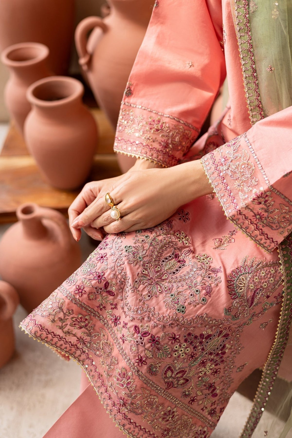 Batik | Nyra Embroidered Summer Solids | Anastasia-Brand:Batik-Type:Ladies Clothes-Peach Pink-Lawn-House of Maryam- Buy in UK, USA