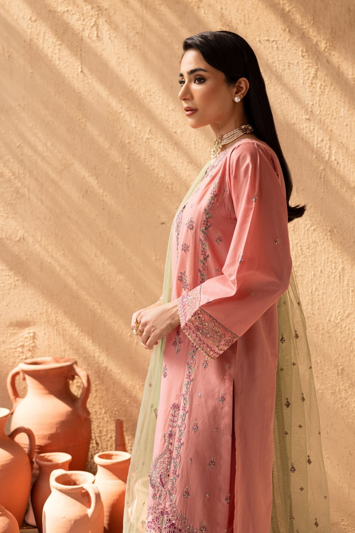 Batik | Nyra Embroidered Summer Solids | Anastasia-Brand:Batik-Type:Ladies Clothes-Peach Pink-Lawn-House of Maryam- Buy in UK, USA
