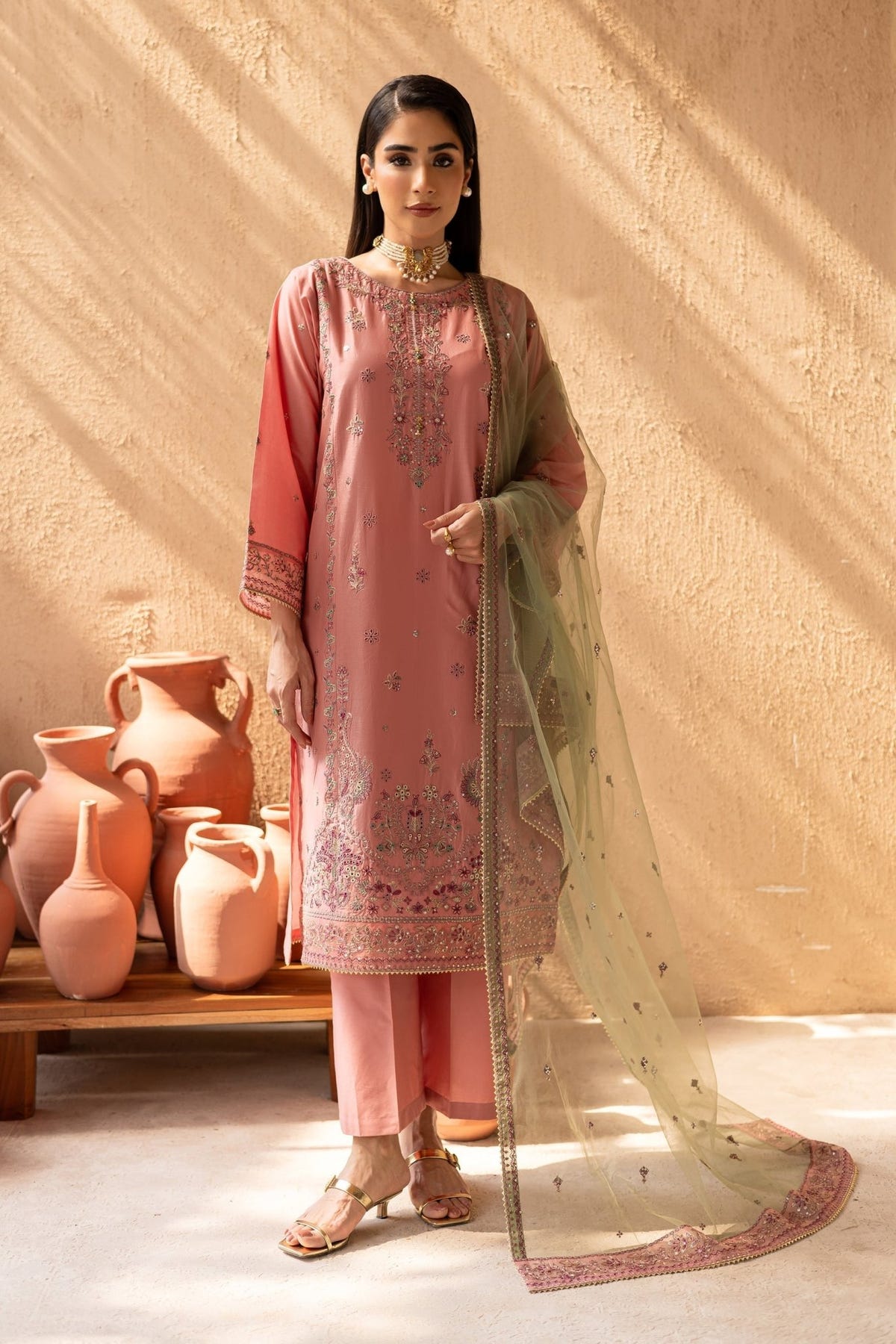 Batik | Nyra Embroidered Summer Solids | Anastasia-Brand:Batik-Type:Ladies Clothes-Peach Pink-Lawn-House of Maryam- Buy in UK, USA