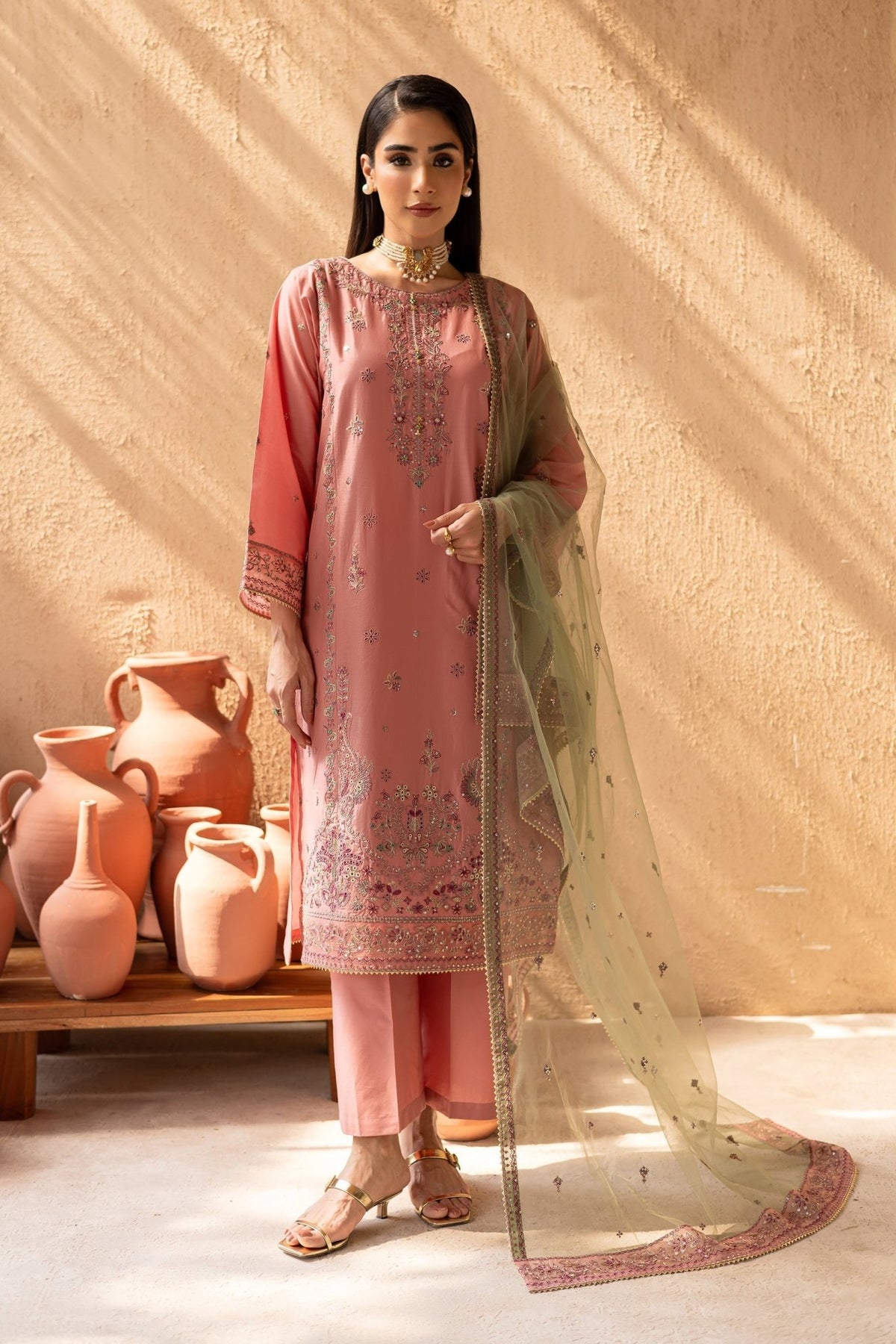 Batik | Nyra Embroidered Summer Solids | Anastasia-Brand:Batik-Type:Ladies Clothes-Peach Pink-Lawn-House of Maryam- Buy in UK, USA