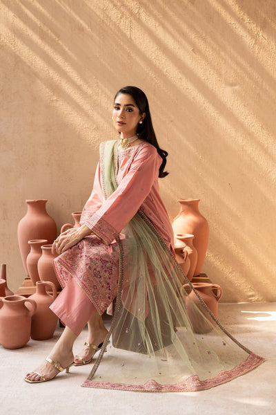Batik | Nyra Embroidered Summer Solids | Anastasia-Brand:Batik-Type:Ladies Clothes-Peach Pink-Lawn-House of Maryam- Buy in UK, USA