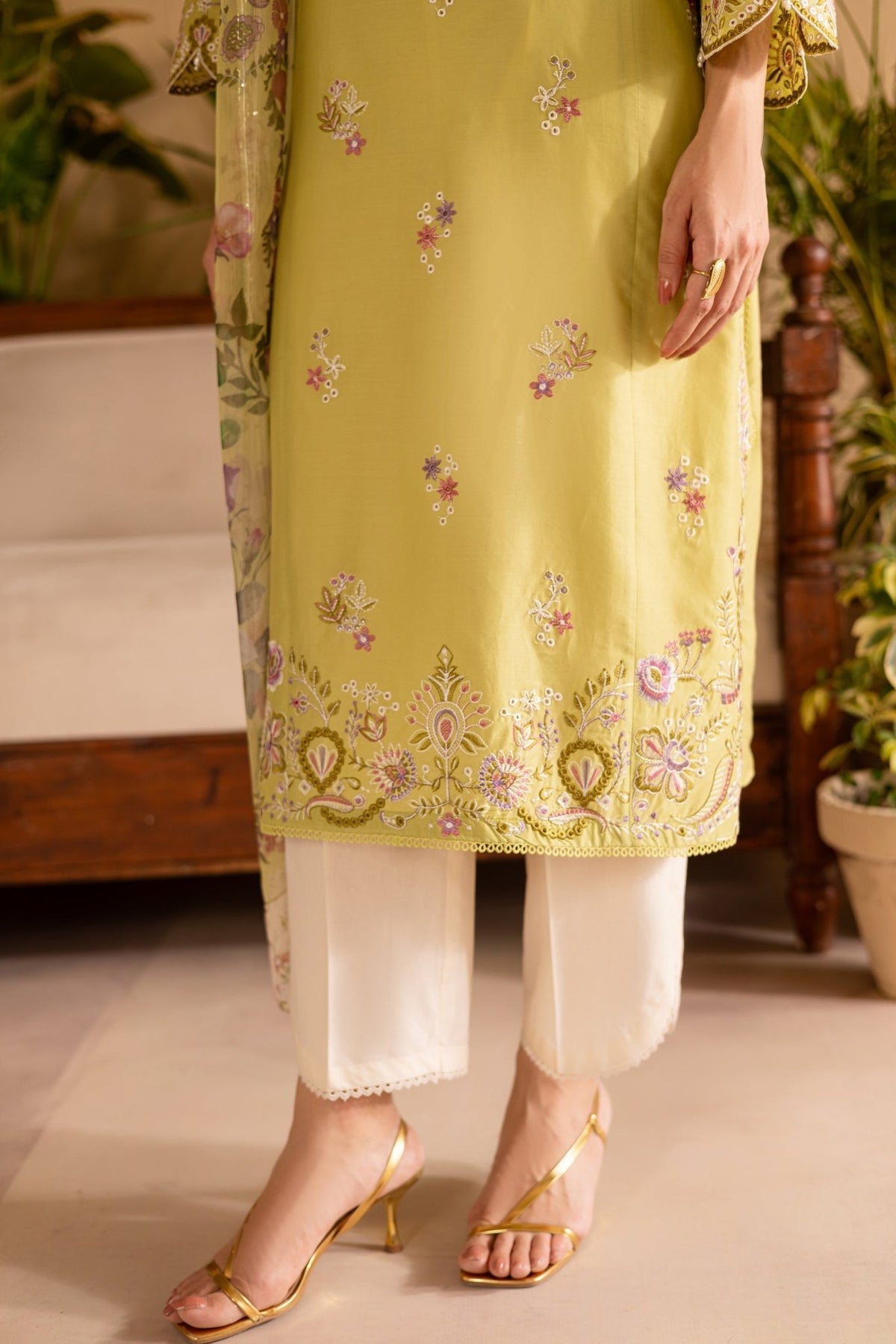 Batik | Nyra Embroidered Summer Solids | Apple Pie-Brand:Batik-Type:Ladies Clothes-Neon Green-Lawn-House of Maryam- Buy in UK, USA