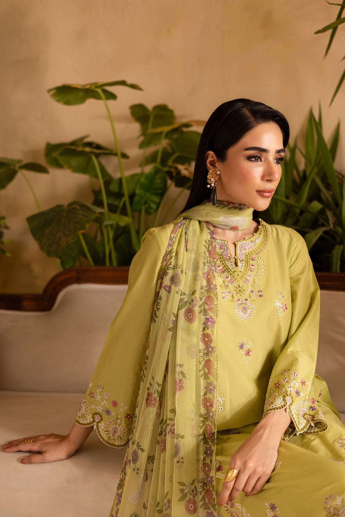 Batik | Nyra Embroidered Summer Solids | Apple Pie-Brand:Batik-Type:Ladies Clothes-Neon Green-Lawn-House of Maryam- Buy in UK, USA