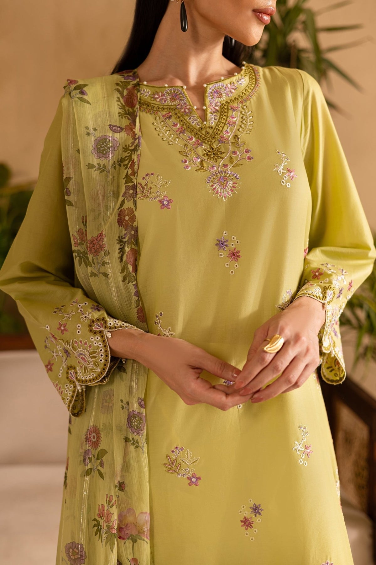 Batik | Nyra Embroidered Summer Solids | Apple Pie-Brand:Batik-Type:Ladies Clothes-Neon Green-Lawn-House of Maryam- Buy in UK, USA