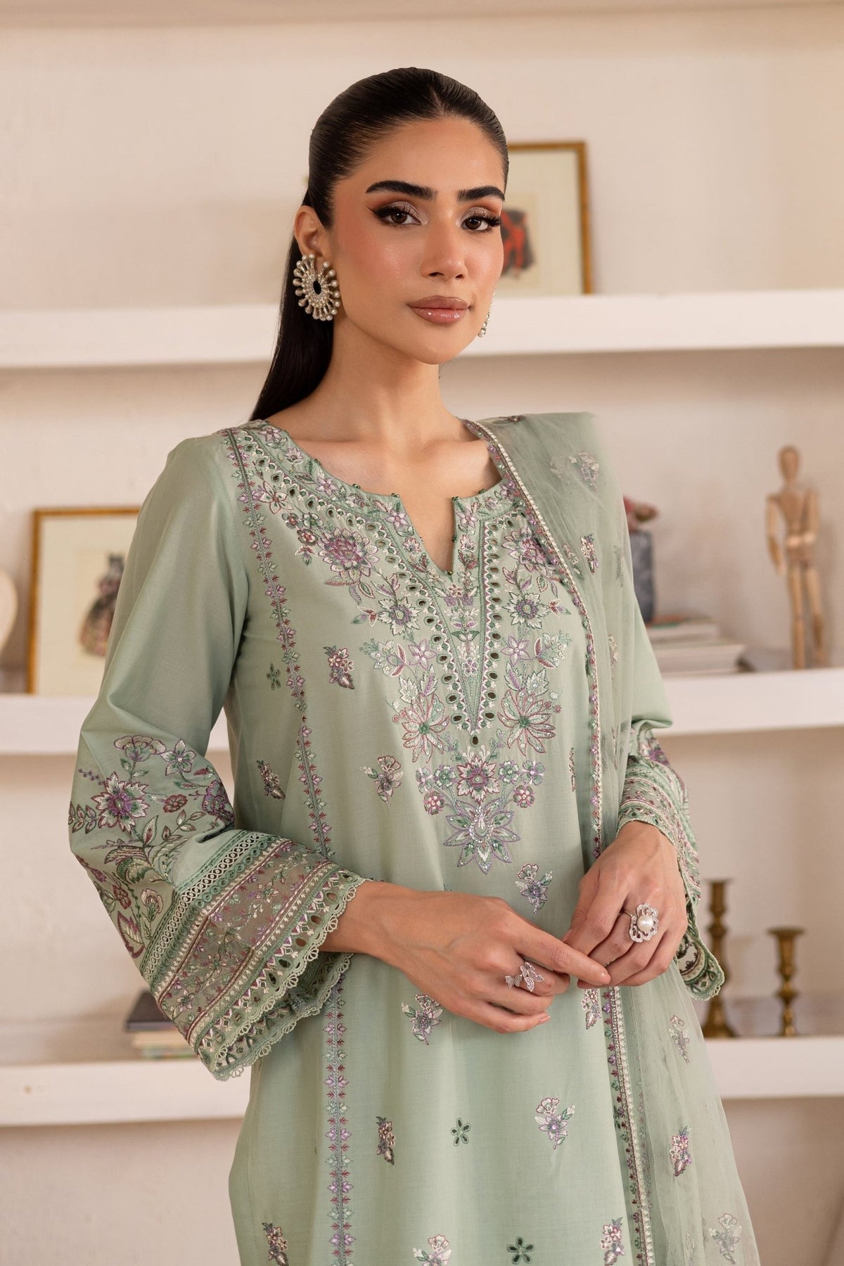 Batik | Nyra Embroidered Summer Solids | Arzou-Brand:Batik-Type:Ladies Clothes-Mint Green-Lawn-House of Maryam- Buy in UK, USA