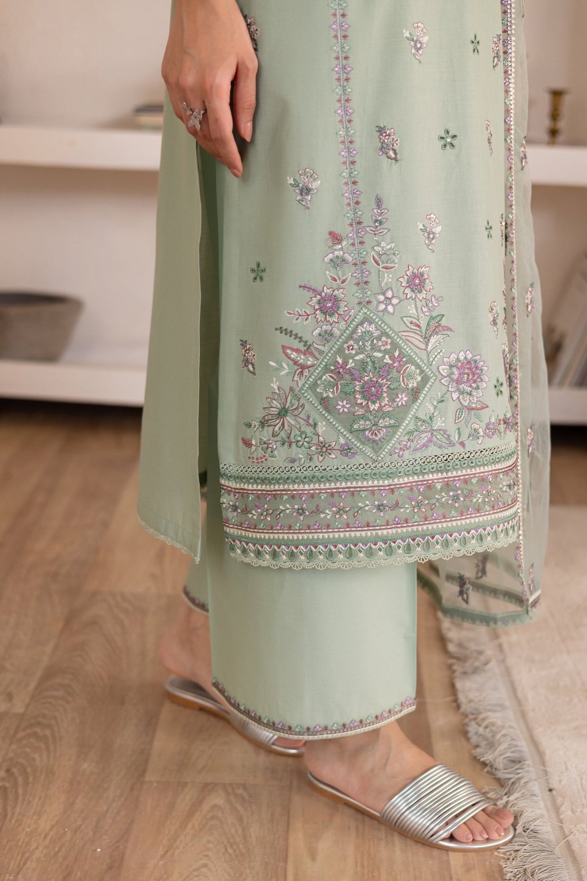 Batik | Nyra Embroidered Summer Solids | Arzou-Brand:Batik-Type:Ladies Clothes-Mint Green-Lawn-House of Maryam- Buy in UK, USA