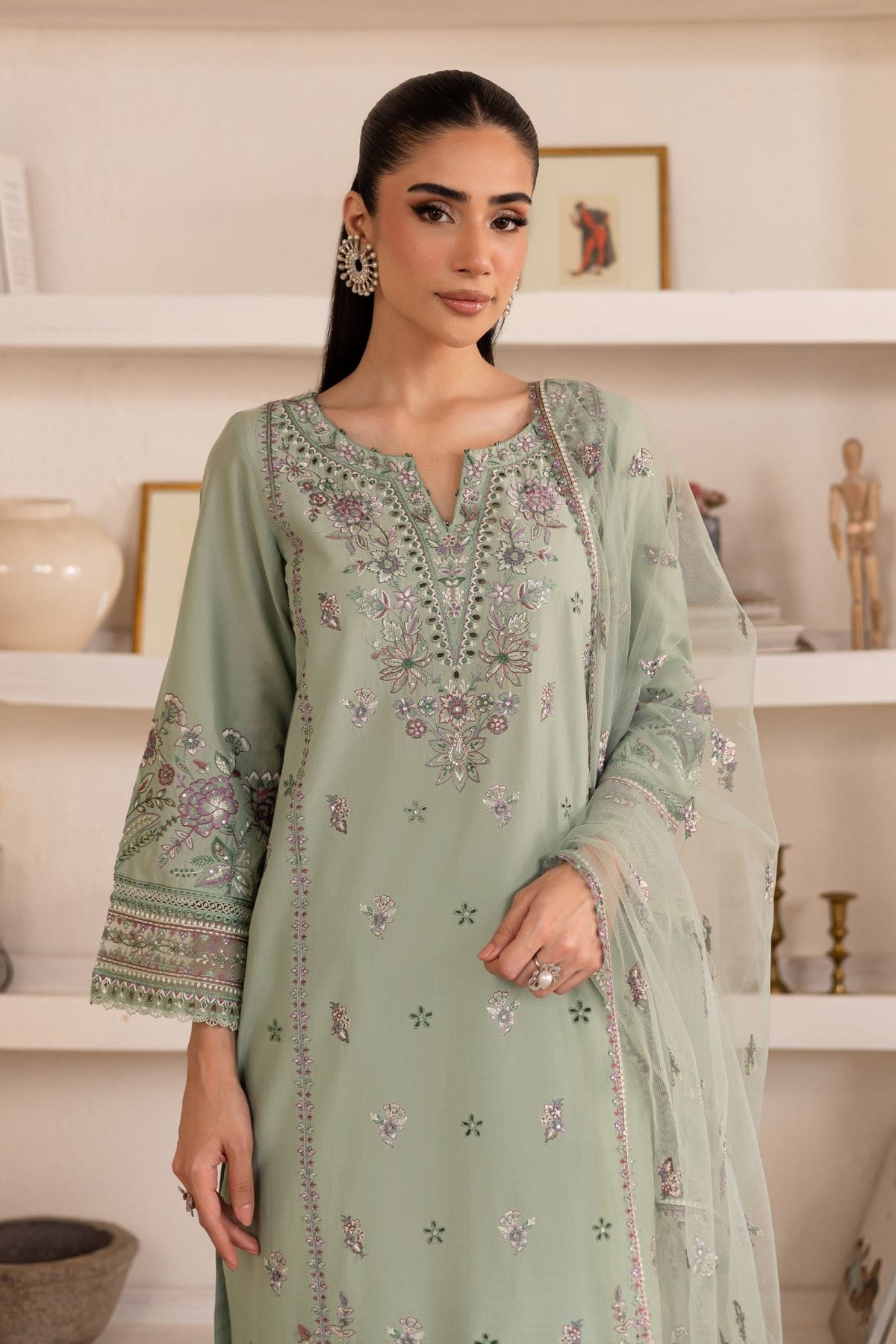 Batik | Nyra Embroidered Summer Solids | Arzou-Brand:Batik-Type:Ladies Clothes-Mint Green-Lawn-House of Maryam- Buy in UK, USA