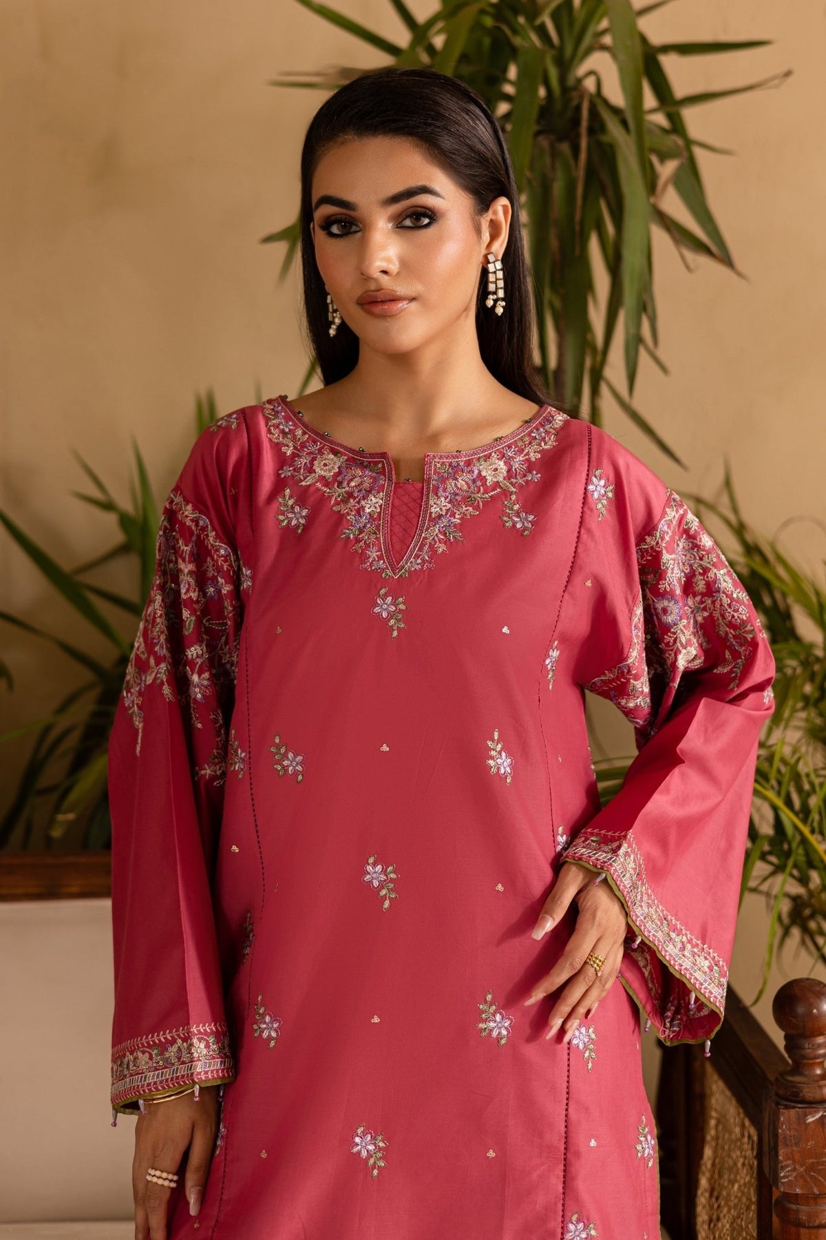 Batik | Nyra Embroidered Summer Solids | Blush-Brand:Batik-Type:Ladies Clothes-Coral Pink-Lawn-House of Maryam- Buy in UK, USA