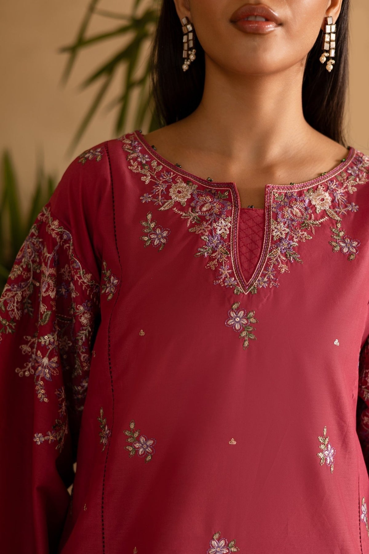 Batik | Nyra Embroidered Summer Solids | Blush-Brand:Batik-Type:Ladies Clothes-Coral Pink-Lawn-House of Maryam- Buy in UK, USA