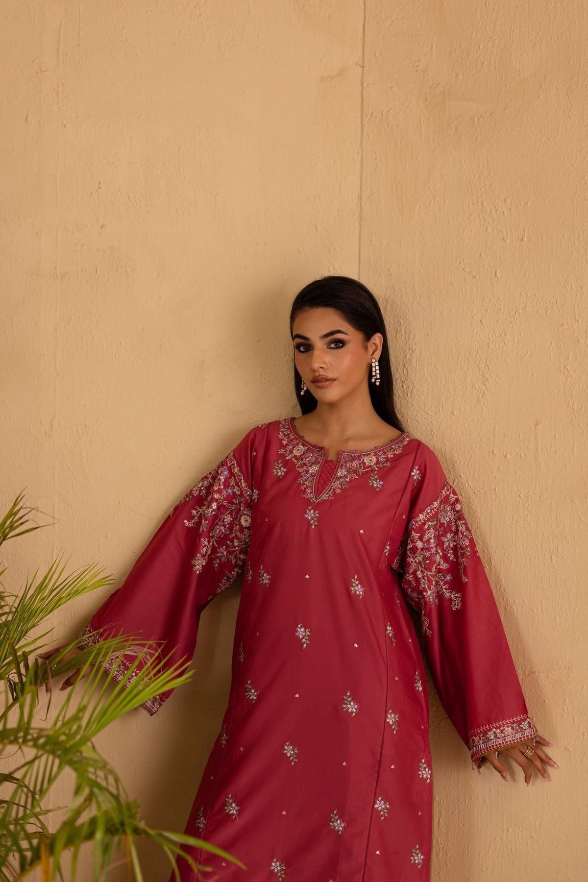 Batik | Nyra Embroidered Summer Solids | Blush-Brand:Batik-Type:Ladies Clothes-Coral Pink-Lawn-House of Maryam- Buy in UK, USA