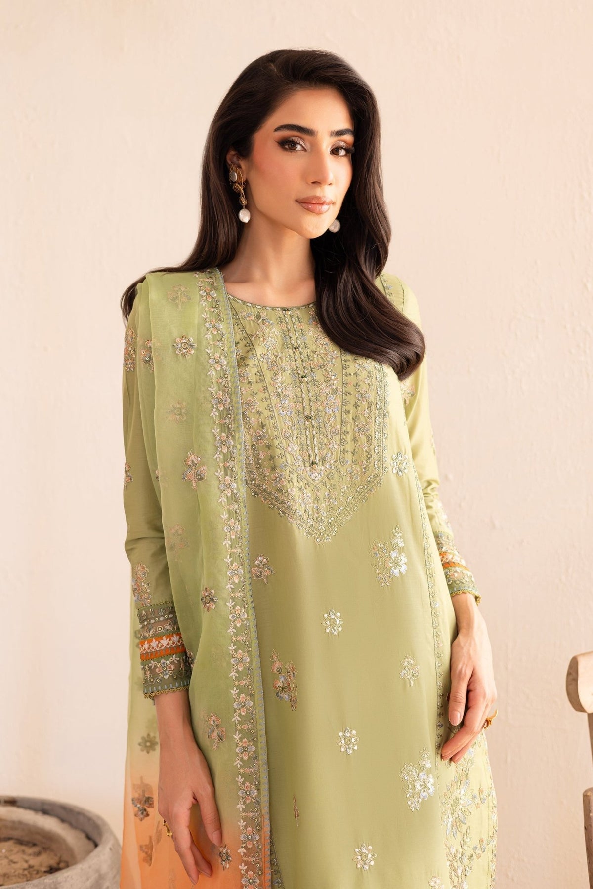 Batik | Nyra Embroidered Summer Solids | Citrus Glow-Brand:Batik-Type:Ladies Clothes-Neon Mint-Lawn-House of Maryam- Buy in UK, USA