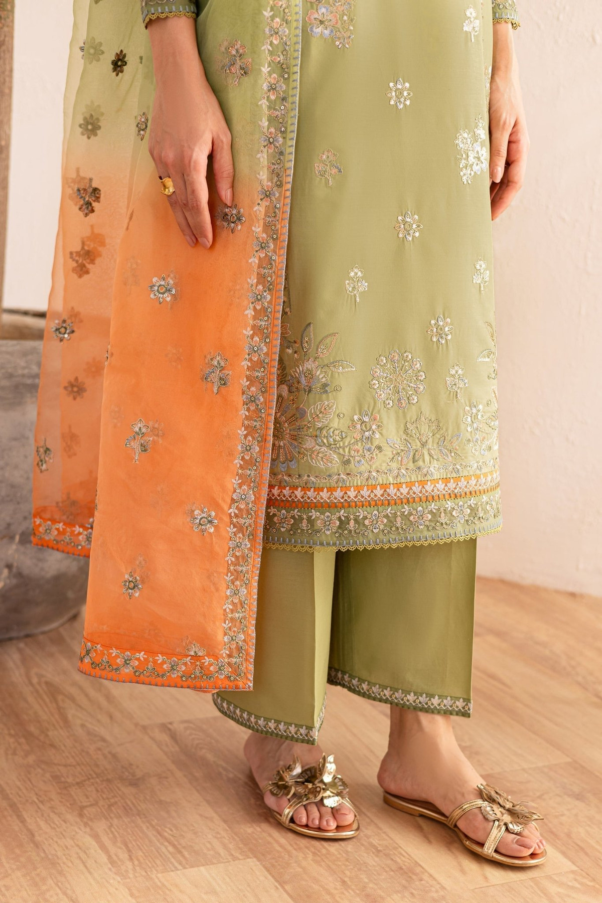 Batik | Nyra Embroidered Summer Solids | Citrus Glow-Brand:Batik-Type:Ladies Clothes-Neon Mint-Lawn-House of Maryam- Buy in UK, USA