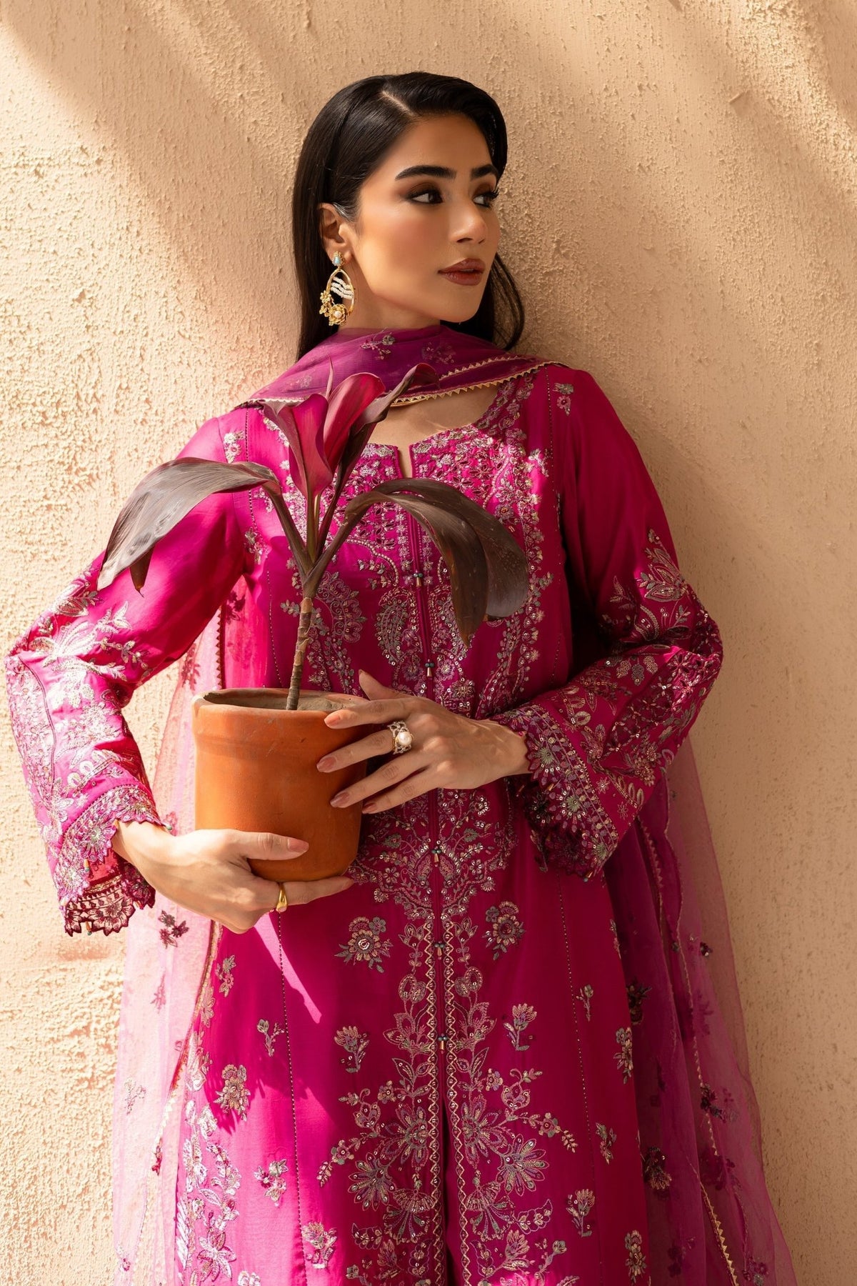 Batik | Nyra Embroidered Summer Solids |Dastak-Brand:Batik-Type:Ladies Clothes-Lawn-Candy Pink-House of Maryam- Buy in UK, USA