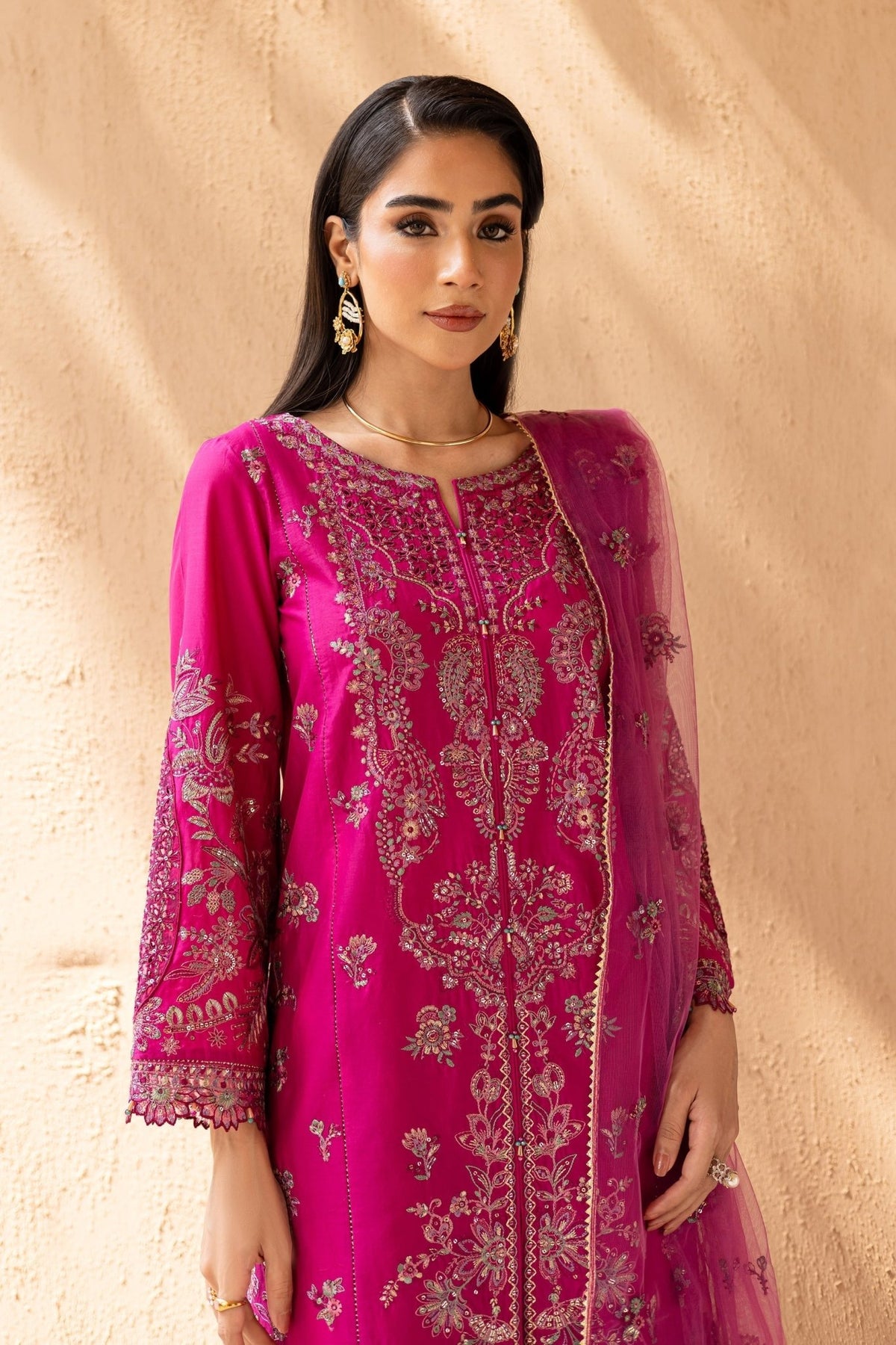 Batik | Nyra Embroidered Summer Solids |Dastak-Brand:Batik-Type:Ladies Clothes-Lawn-Candy Pink-House of Maryam- Buy in UK, USA