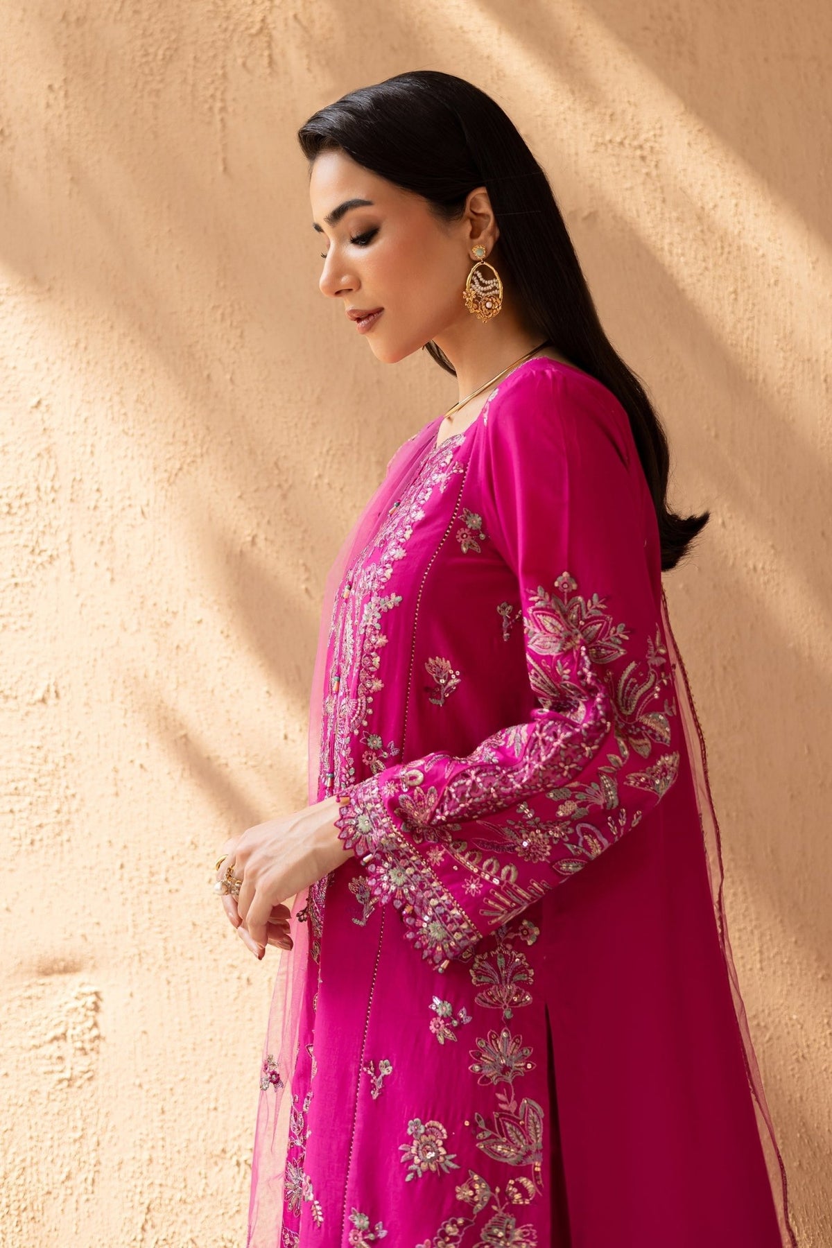 Batik | Nyra Embroidered Summer Solids |Dastak-Brand:Batik-Type:Ladies Clothes-Lawn-Candy Pink-House of Maryam- Buy in UK, USA