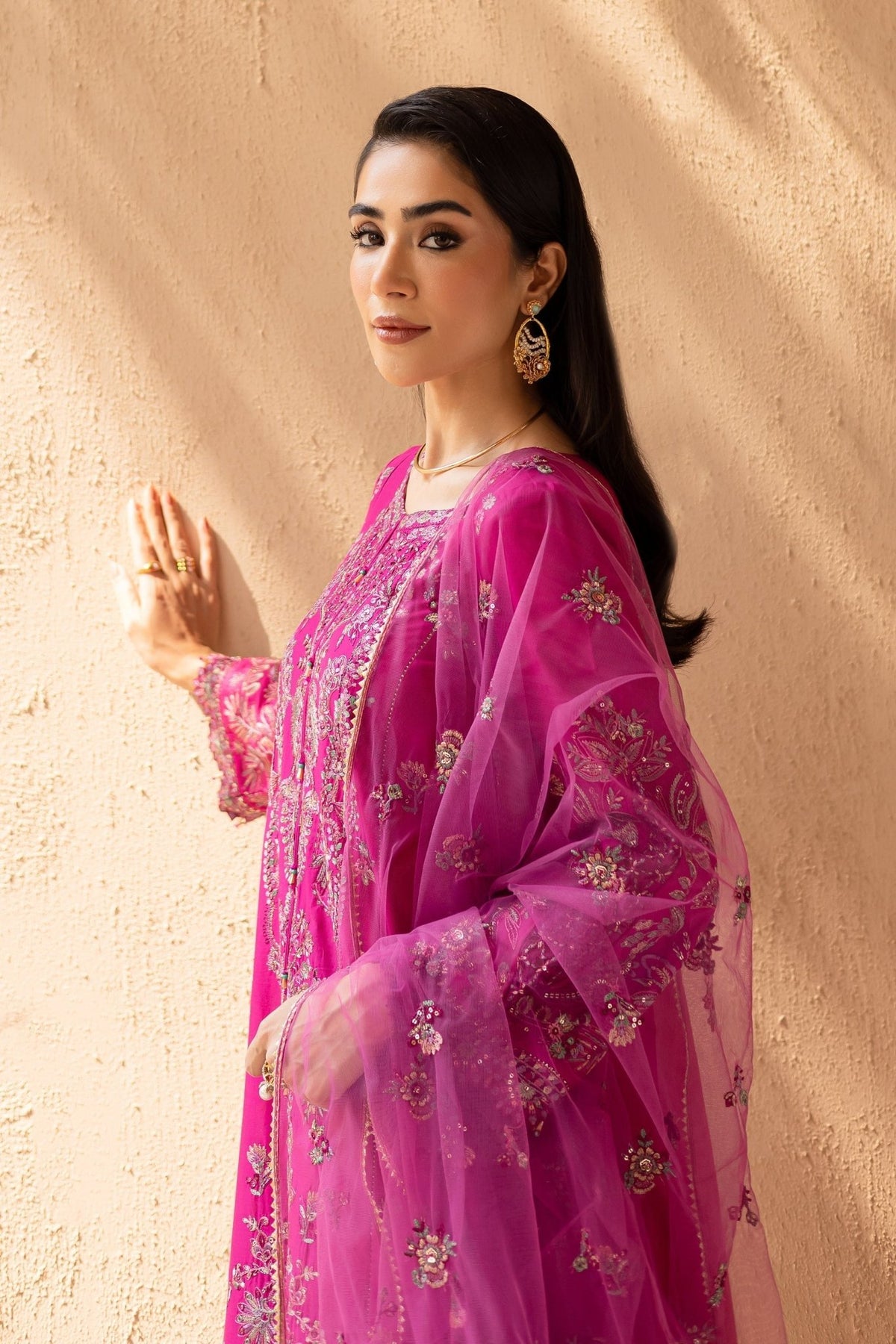Batik | Nyra Embroidered Summer Solids |Dastak-Brand:Batik-Type:Ladies Clothes-Lawn-Candy Pink-House of Maryam- Buy in UK, USA