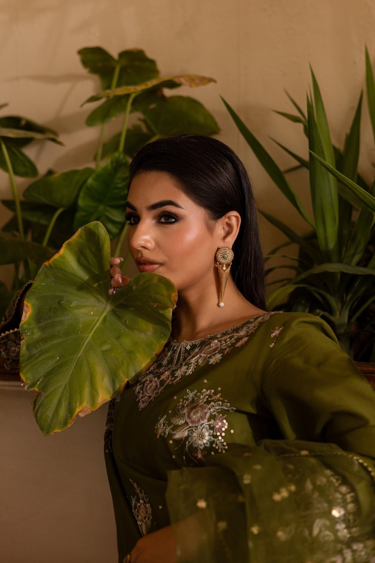 Batik | Nyra Embroidered Summer Solids | Farshi Green-Brand:Batik-Type:Ladies Clothes-mendhi-Lawn-House of Maryam- Buy in UK, USA