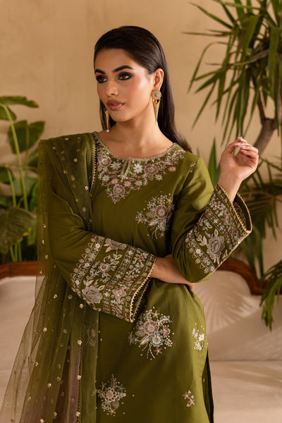 Batik | Nyra Embroidered Summer Solids | Farshi Green-Brand:Batik-Type:Ladies Clothes-mendhi-Lawn-House of Maryam- Buy in UK, USA