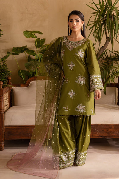 Batik | Nyra Embroidered Summer Solids | Farshi Green-Brand:Batik-Type:Ladies Clothes-mendhi-Lawn-House of Maryam- Buy in UK, USA