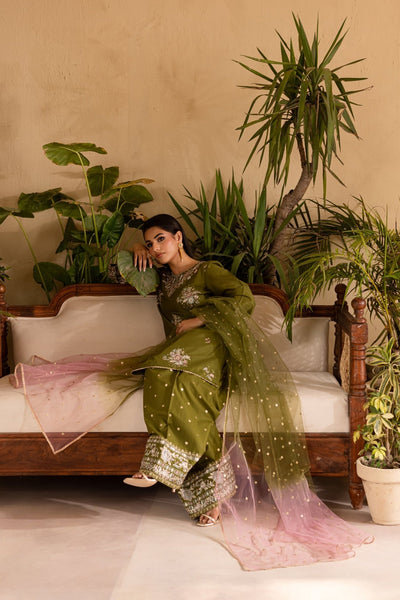 Batik | Nyra Embroidered Summer Solids | Farshi Green-Brand:Batik-Type:Ladies Clothes-mendhi-Lawn-House of Maryam- Buy in UK, USA