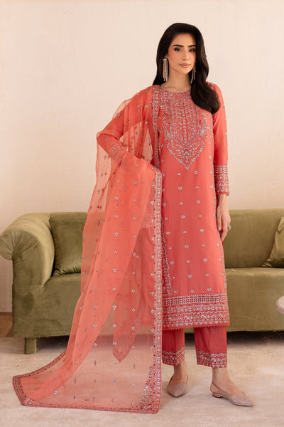 Batik | Nyra Embroidered Summer Solids | Fika-Brand:Batik-Type:Ladies Clothes-Peach-Lawn-House of Maryam- Buy in UK, USA