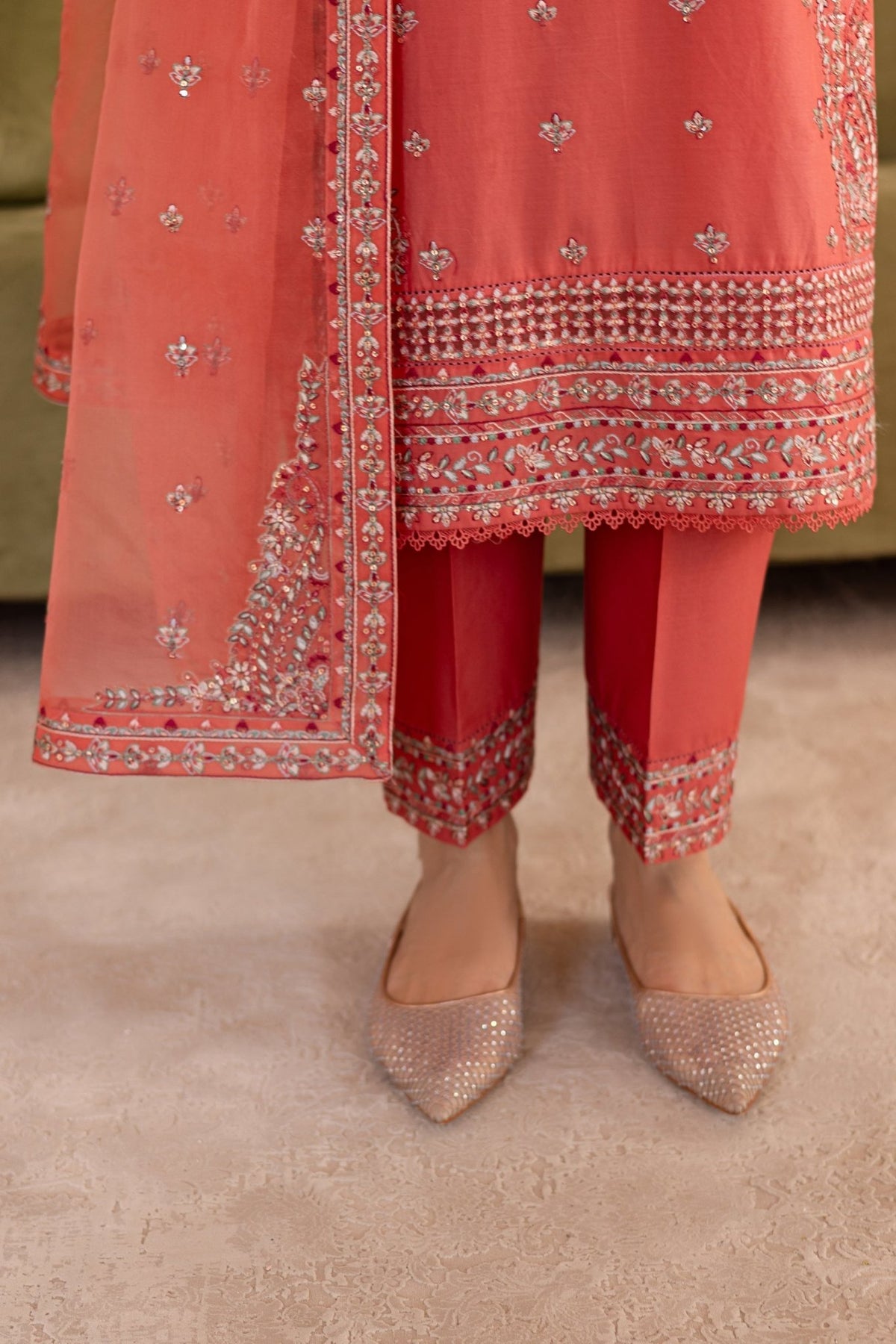 Batik | Nyra Embroidered Summer Solids | Fika-Brand:Batik-Type:Ladies Clothes-Peach-Lawn-House of Maryam- Buy in UK, USA