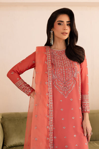 Batik | Nyra Embroidered Summer Solids | Fika-Brand:Batik-Type:Ladies Clothes-Peach-Lawn-House of Maryam- Buy in UK, USA