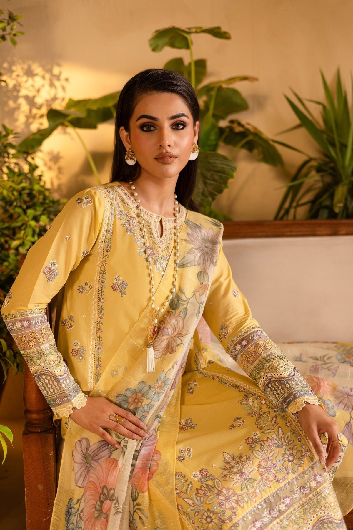 Batik | Nyra Embroidered Summer Solids | Maize-Brand:Batik-Type:Ladies Clothes-Maize Yellow-Lawn-House of Maryam- Buy in UK, USA