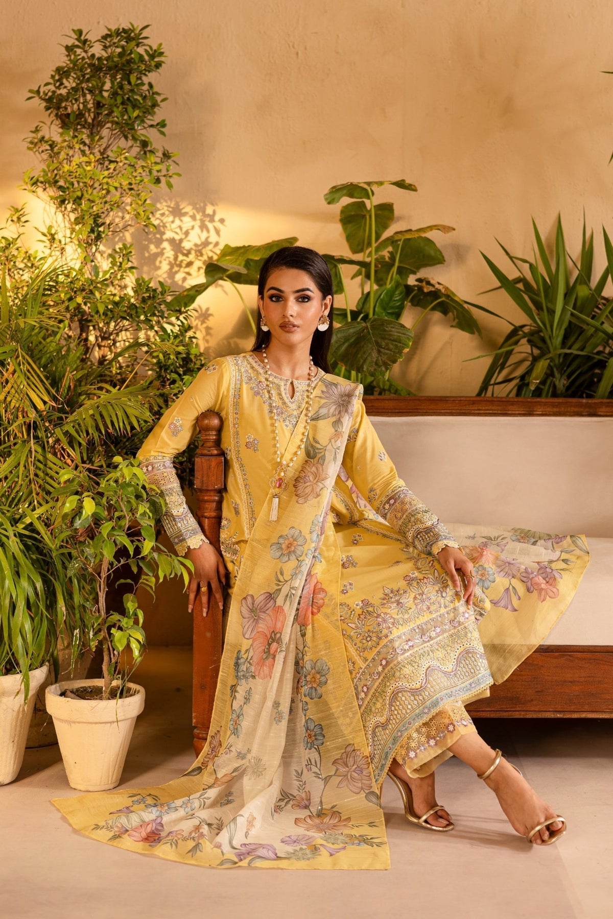 Batik | Nyra Embroidered Summer Solids | Maize-Brand:Batik-Type:Ladies Clothes-Maize Yellow-Lawn-House of Maryam- Buy in UK, USA