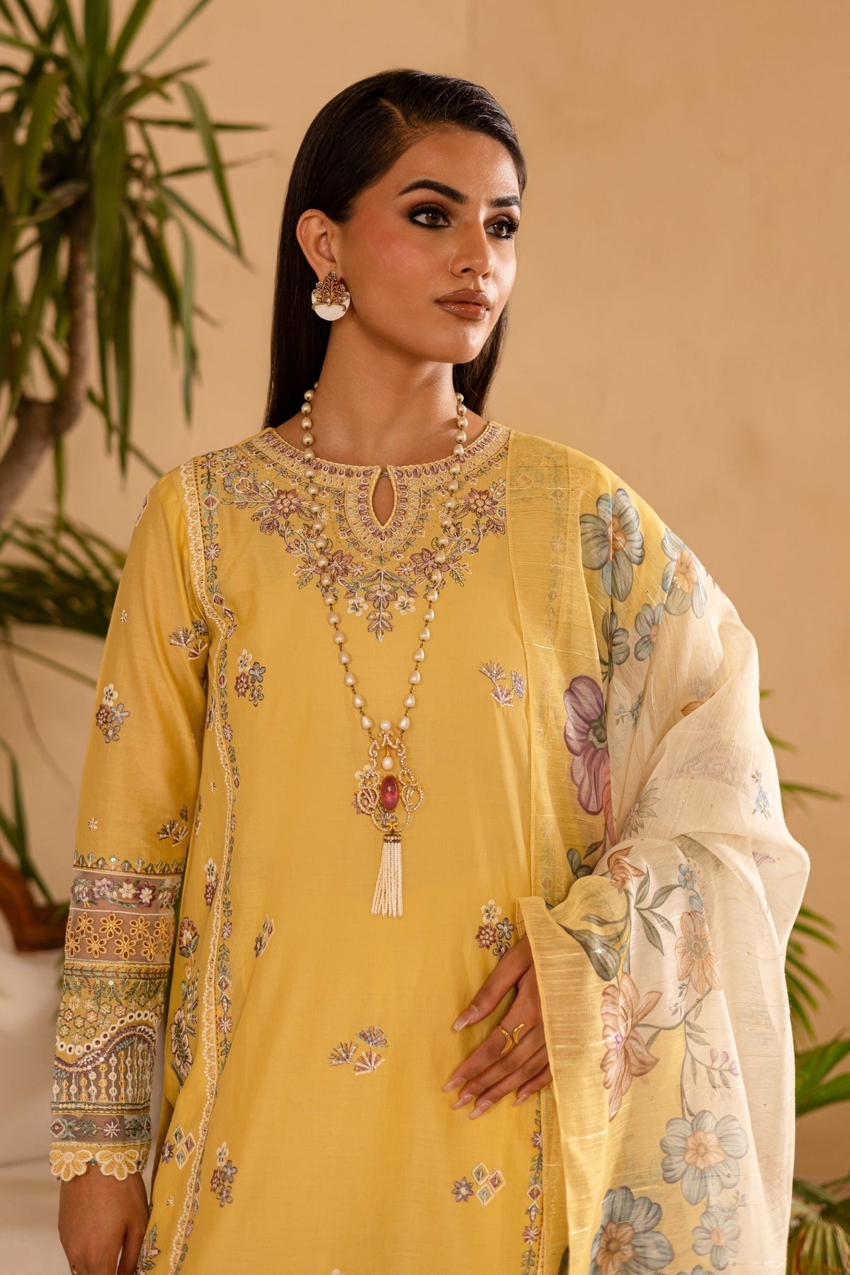 Batik | Nyra Embroidered Summer Solids | Maize-Brand:Batik-Type:Ladies Clothes-Maize Yellow-Lawn-House of Maryam- Buy in UK, USA