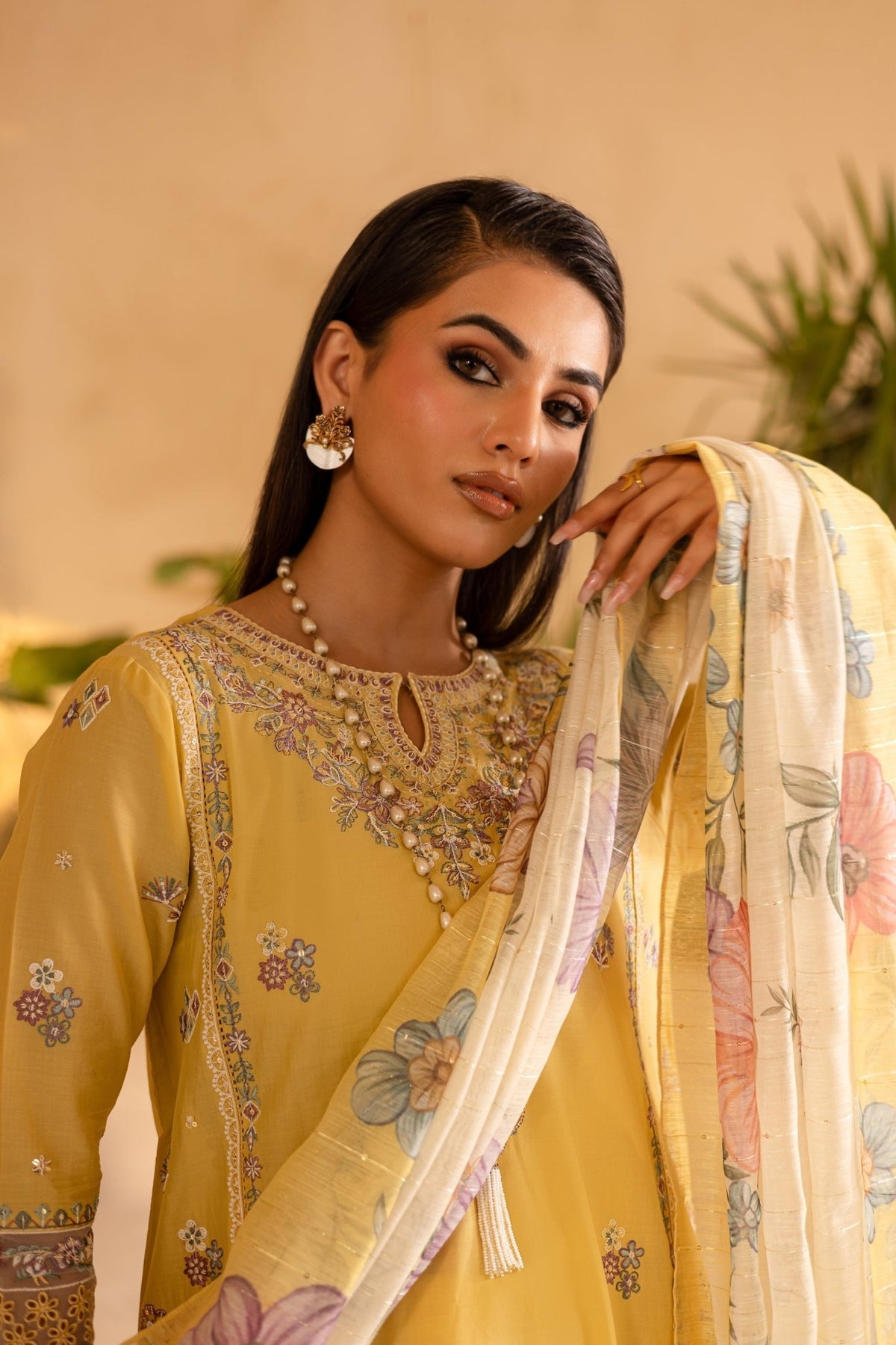 Batik | Nyra Embroidered Summer Solids | Maize-Brand:Batik-Type:Ladies Clothes-Maize Yellow-Lawn-House of Maryam- Buy in UK, USA