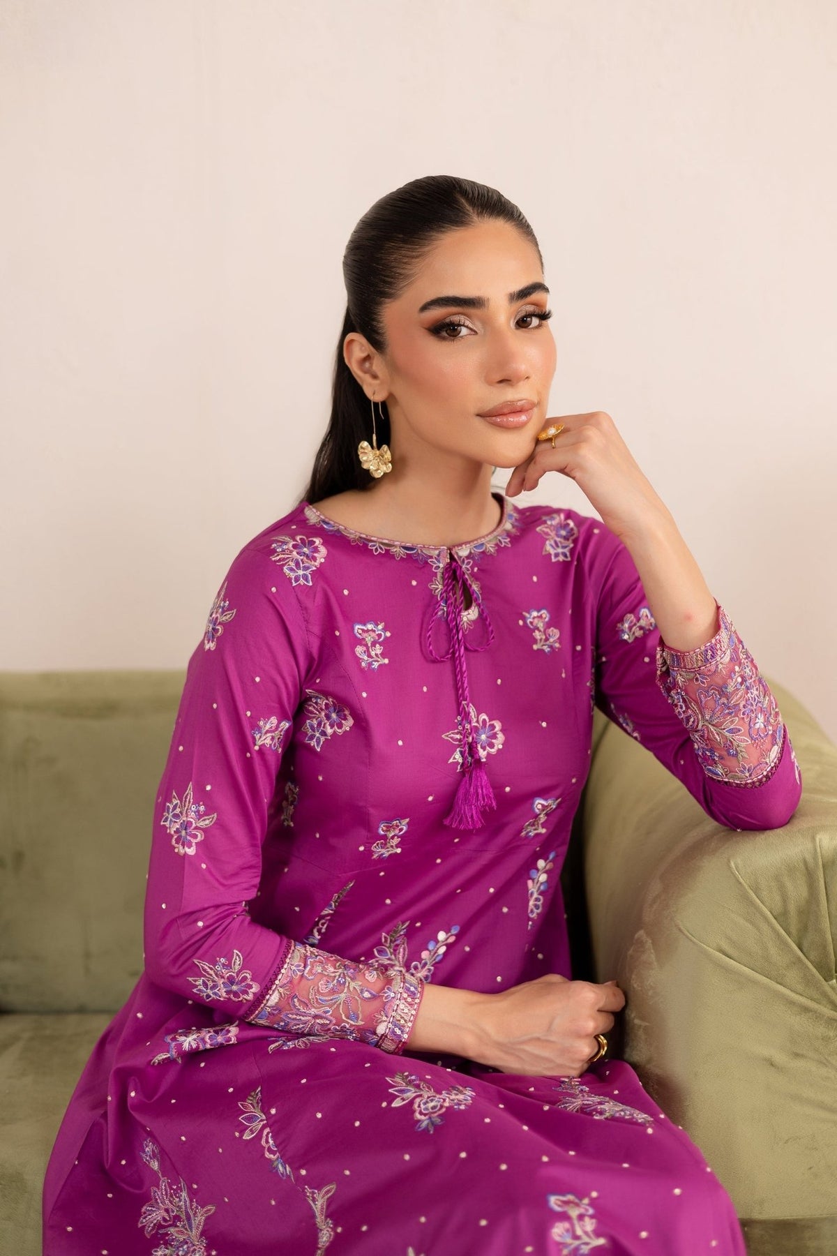 Batik | Nyra Embroidered Summer Solids | Mehlam-Brand:Batik-Type:Ladies Clothes-Magenta-Lawn-House of Maryam- Buy in UK, USA