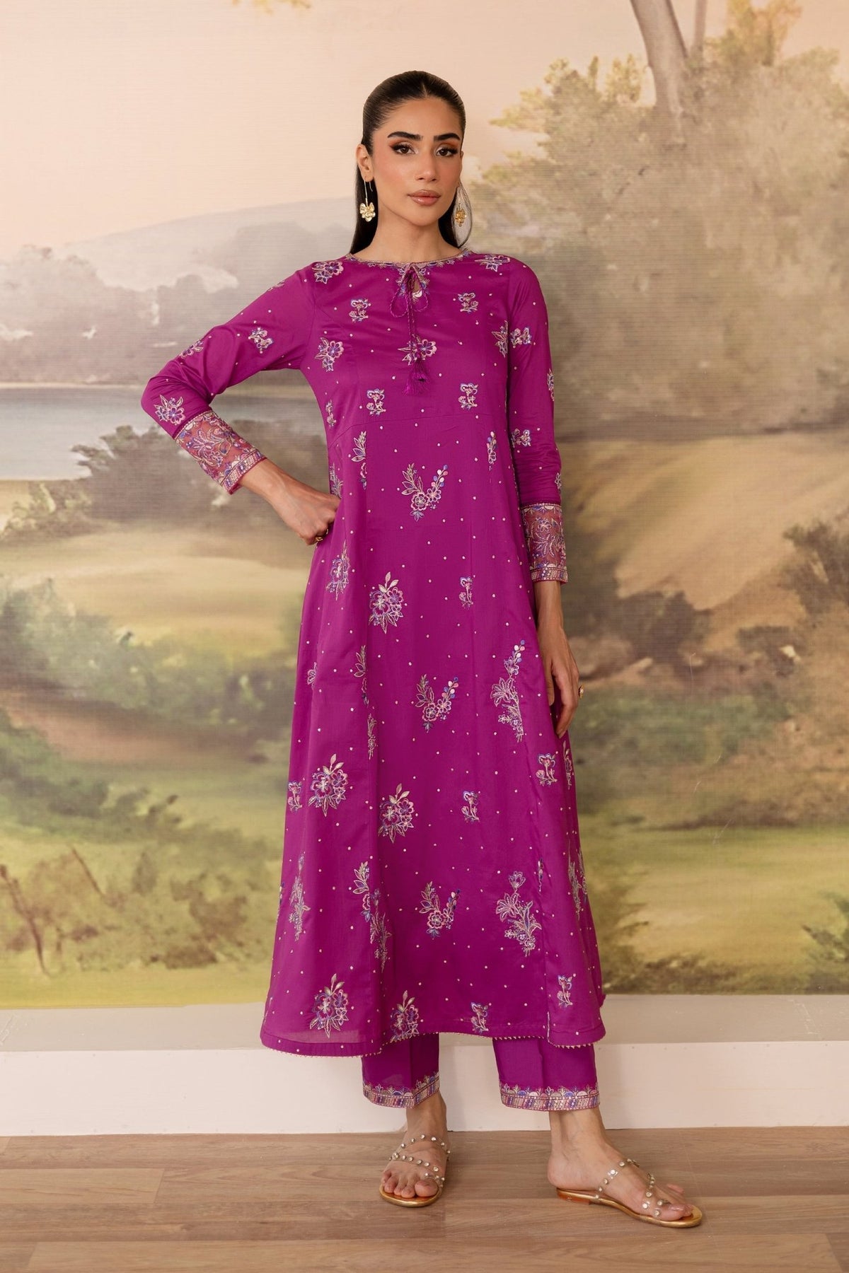 Batik | Nyra Embroidered Summer Solids | Mehlam-Brand:Batik-Type:Ladies Clothes-Magenta-Lawn-House of Maryam- Buy in UK, USA