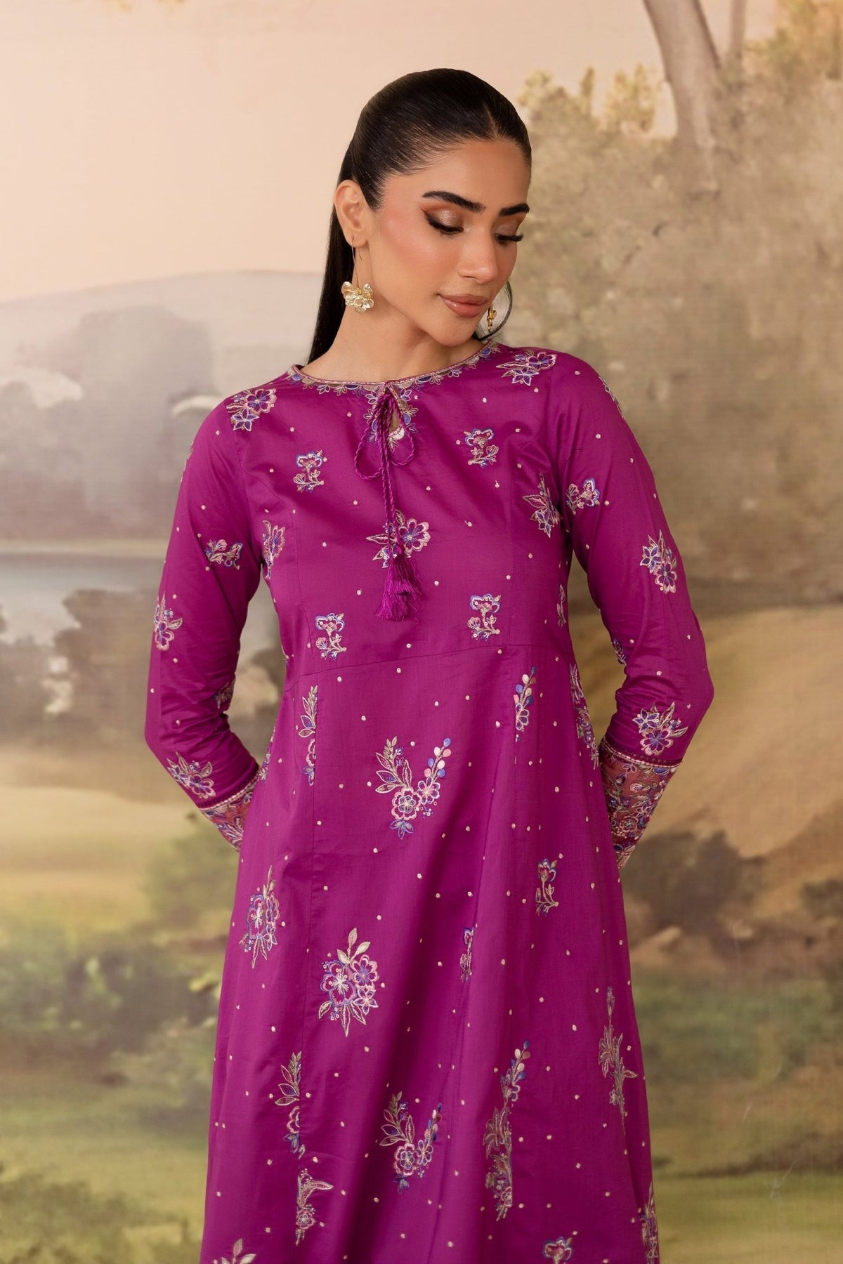 Batik | Nyra Embroidered Summer Solids | Mehlam-Brand:Batik-Type:Ladies Clothes-Magenta-Lawn-House of Maryam- Buy in UK, USA