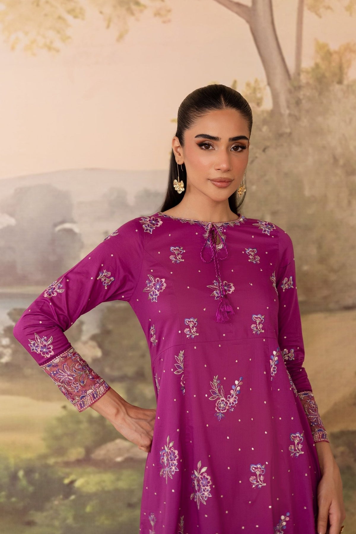 Batik | Nyra Embroidered Summer Solids | Mehlam-Brand:Batik-Type:Ladies Clothes-Magenta-Lawn-House of Maryam- Buy in UK, USA
