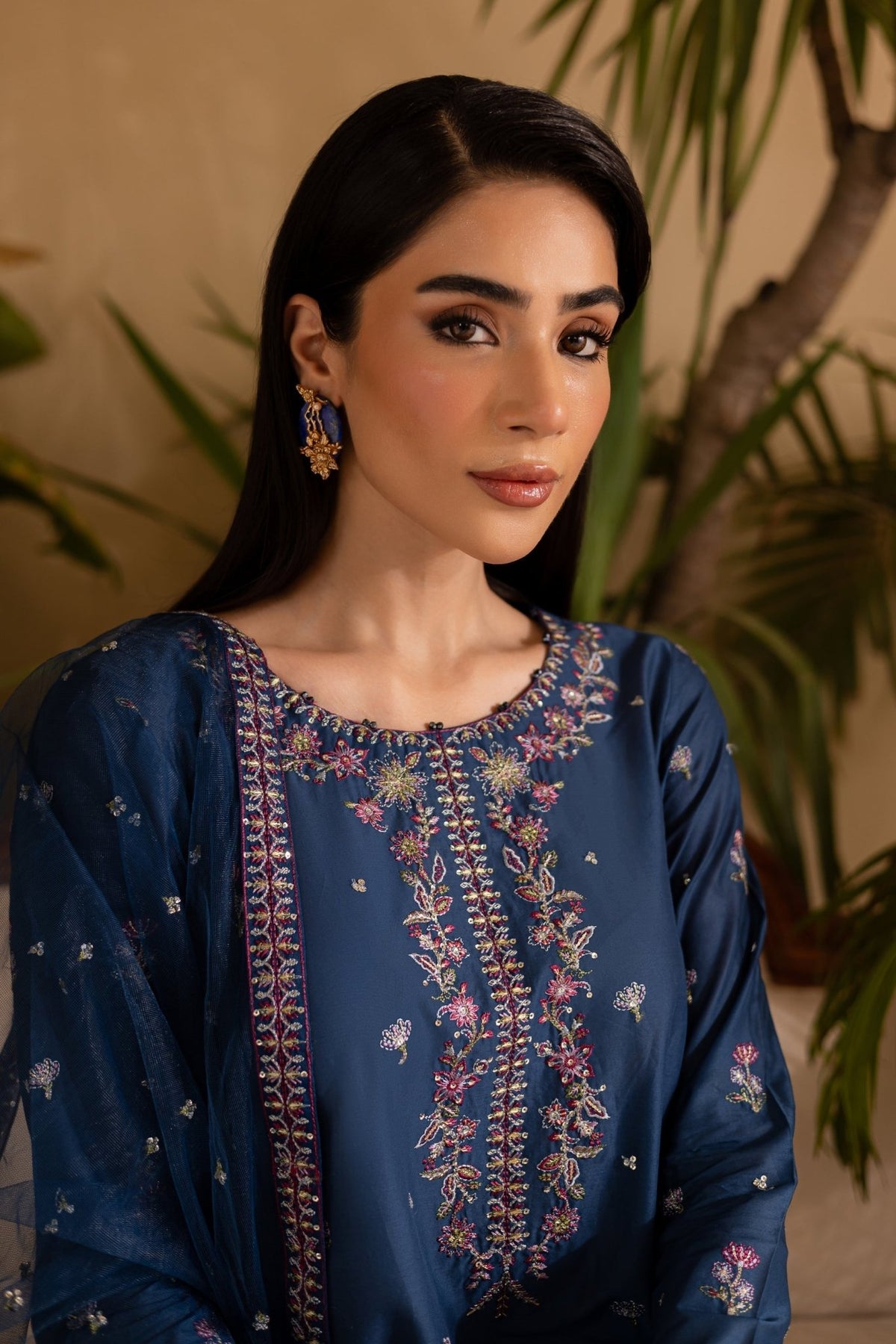 Batik | Nyra Embroidered Summer Solids | Perk-Brand:Batik-Type:Ladies Clothes-Navy-Lawn-House of Maryam- Buy in UK, USA