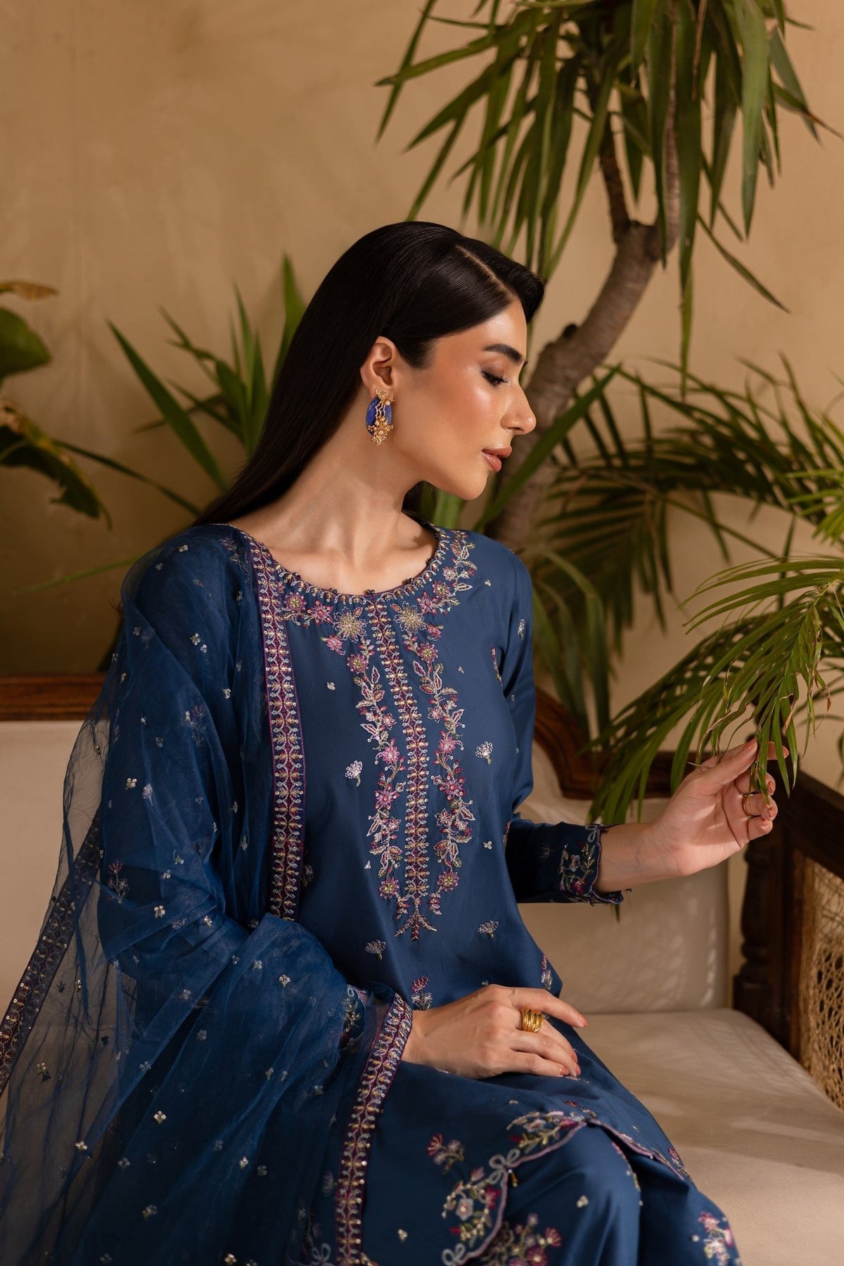 Batik | Nyra Embroidered Summer Solids | Perk-Brand:Batik-Type:Ladies Clothes-Navy-Lawn-House of Maryam- Buy in UK, USA