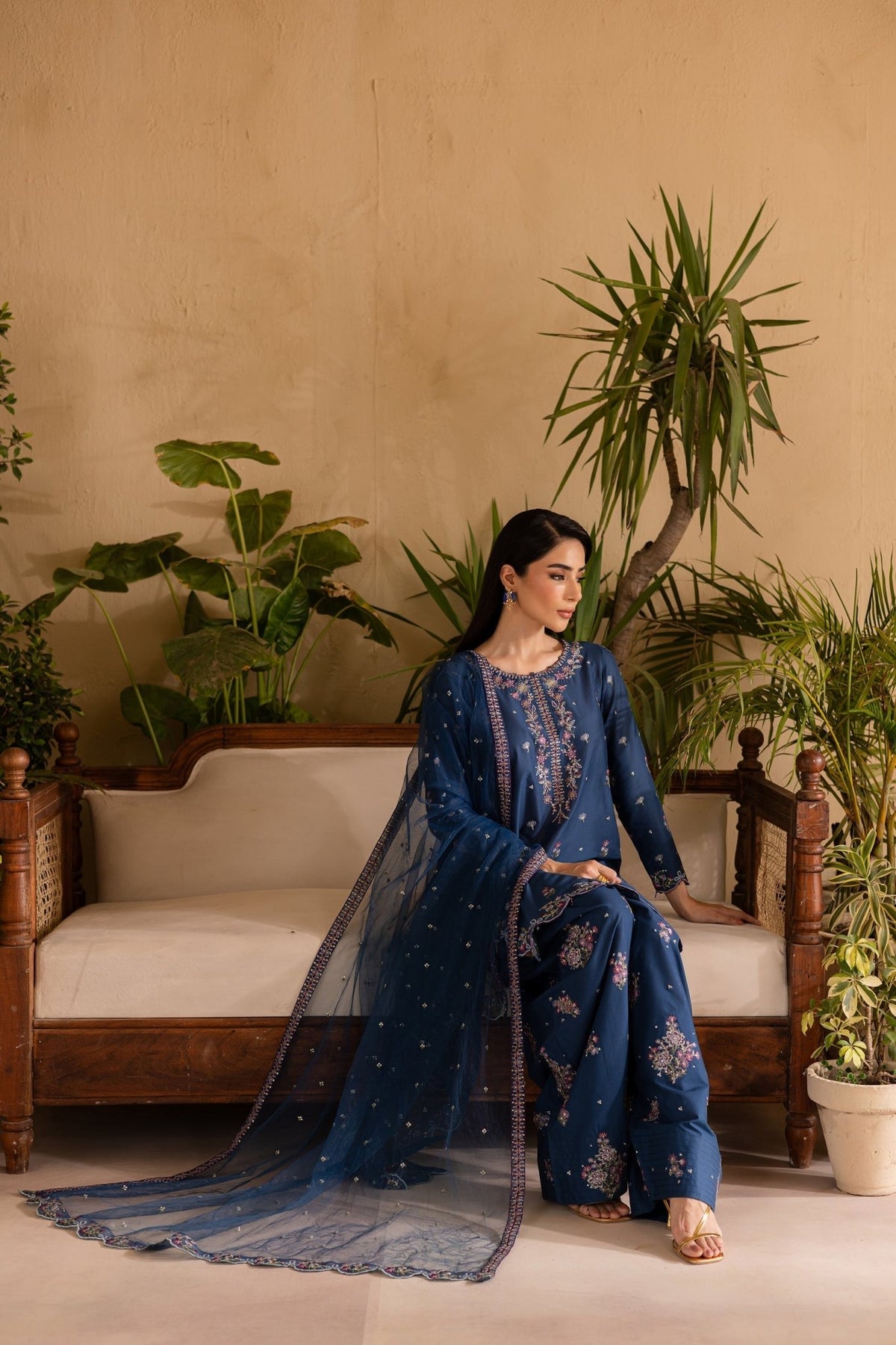 Batik | Nyra Embroidered Summer Solids | Perk-Brand:Batik-Type:Ladies Clothes-Navy-Lawn-House of Maryam- Buy in UK, USA