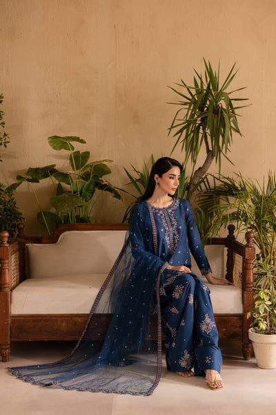 Batik | Nyra Embroidered Summer Solids | Perk-Brand:Batik-Type:Ladies Clothes-Navy-Lawn-House of Maryam- Buy in UK, USA