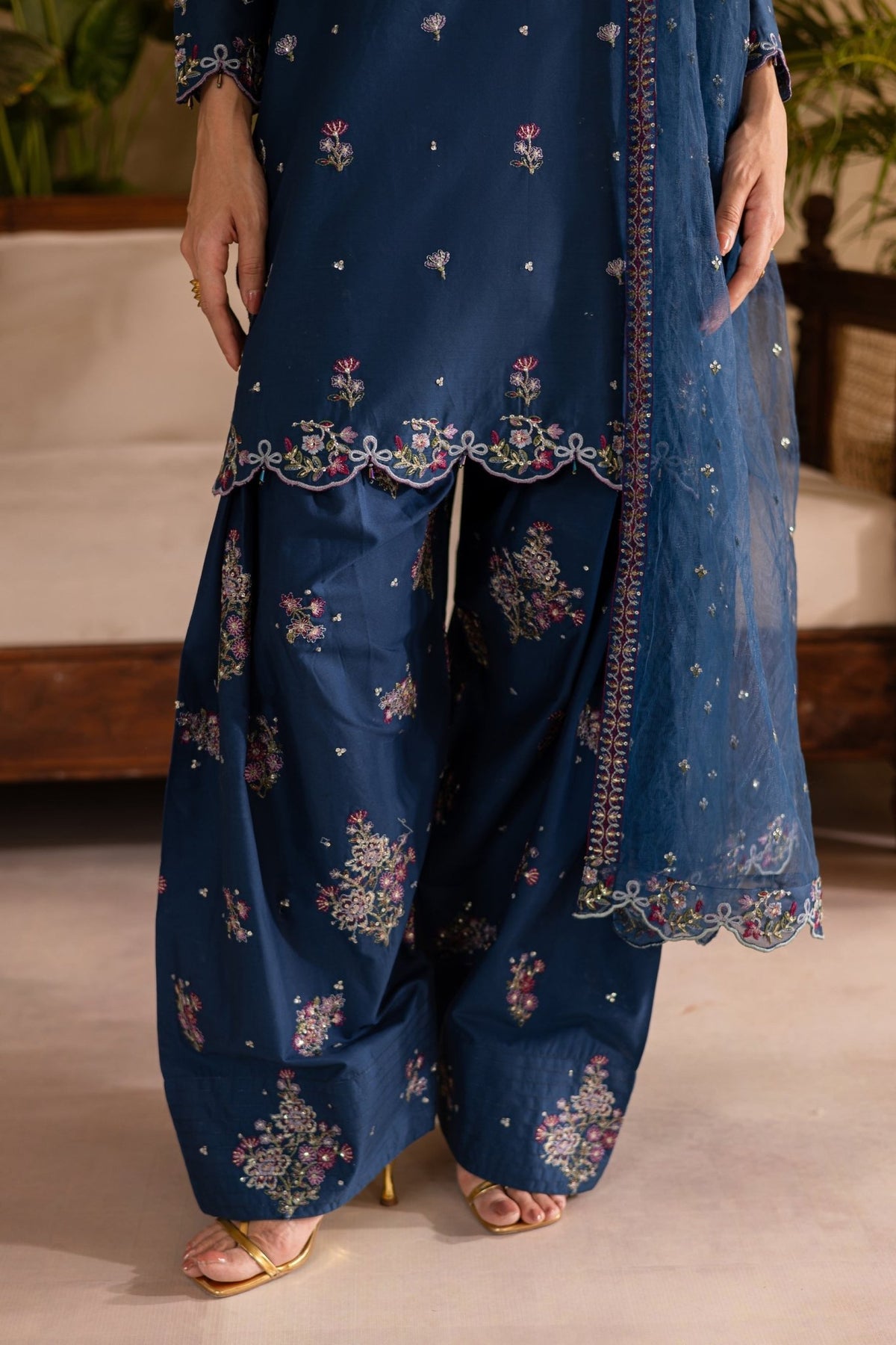 Batik | Nyra Embroidered Summer Solids | Perk-Brand:Batik-Type:Ladies Clothes-Navy-Lawn-House of Maryam- Buy in UK, USA