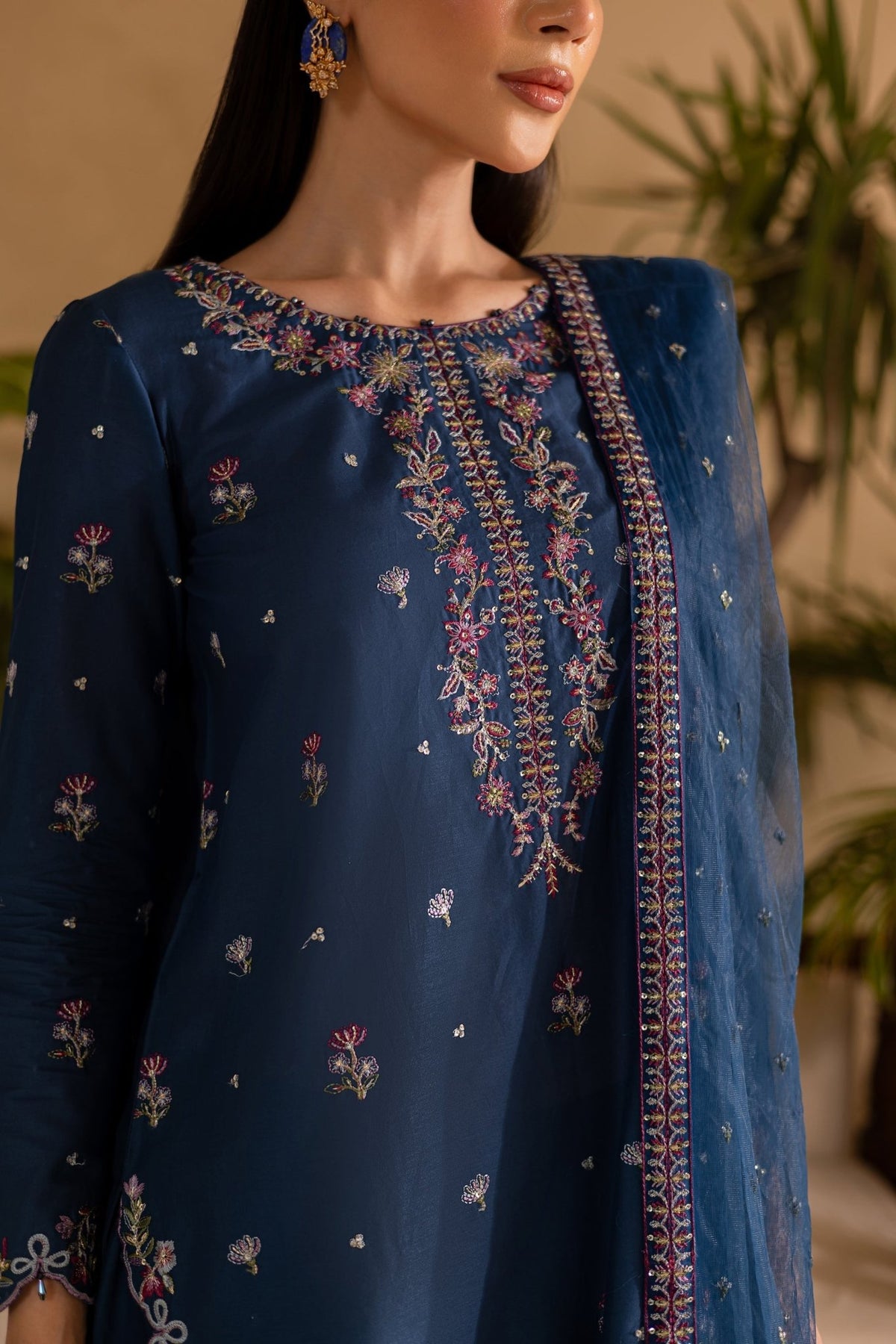 Batik | Nyra Embroidered Summer Solids | Perk-Brand:Batik-Type:Ladies Clothes-Navy-Lawn-House of Maryam- Buy in UK, USA