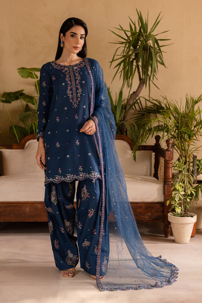 Batik | Nyra Embroidered Summer Solids | Perk-Brand:Batik-Type:Ladies Clothes-Navy-Lawn-House of Maryam- Buy in UK, USA