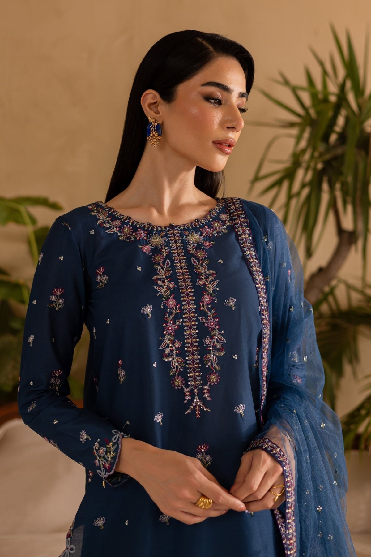 Batik | Nyra Embroidered Summer Solids | Perk-Brand:Batik-Type:Ladies Clothes-Navy-Lawn-House of Maryam- Buy in UK, USA