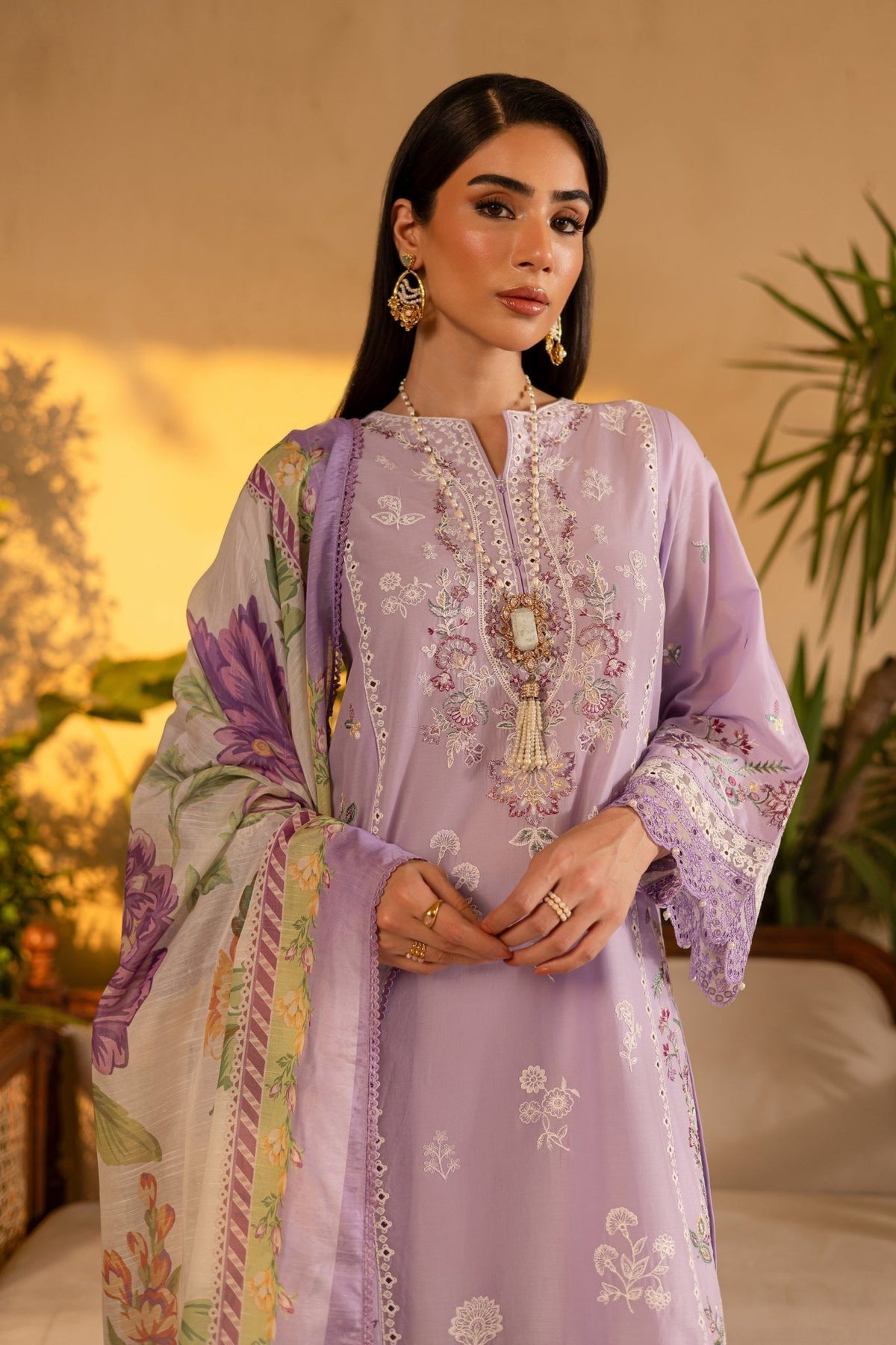 Batik | Nyra Embroidered Summer Solids | Rufna-Brand:Batik-Type:Ladies Clothes-Lilac-Lawn-House of Maryam- Buy in UK, USA