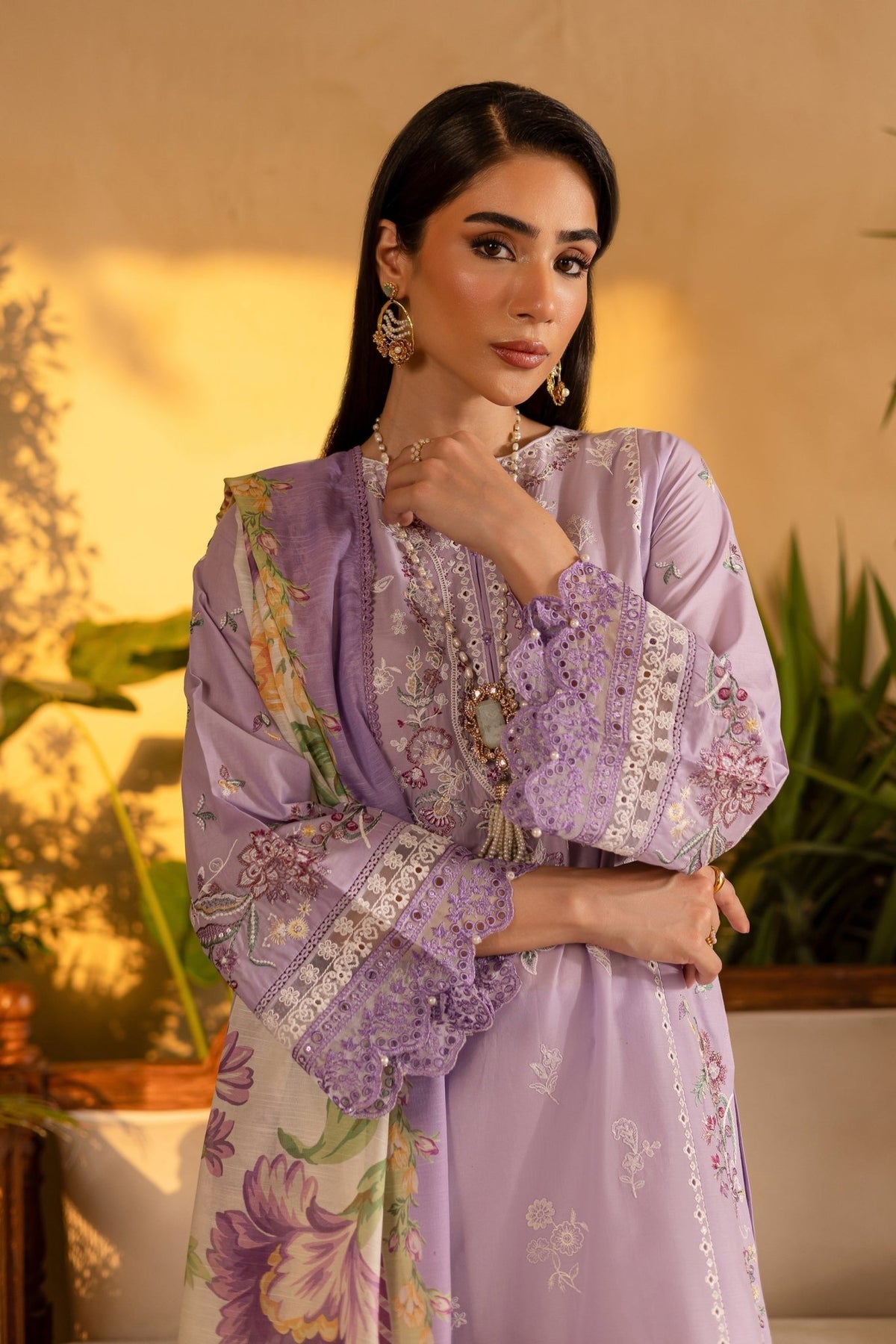 Batik | Nyra Embroidered Summer Solids | Rufna-Brand:Batik-Type:Ladies Clothes-Lilac-Lawn-House of Maryam- Buy in UK, USA