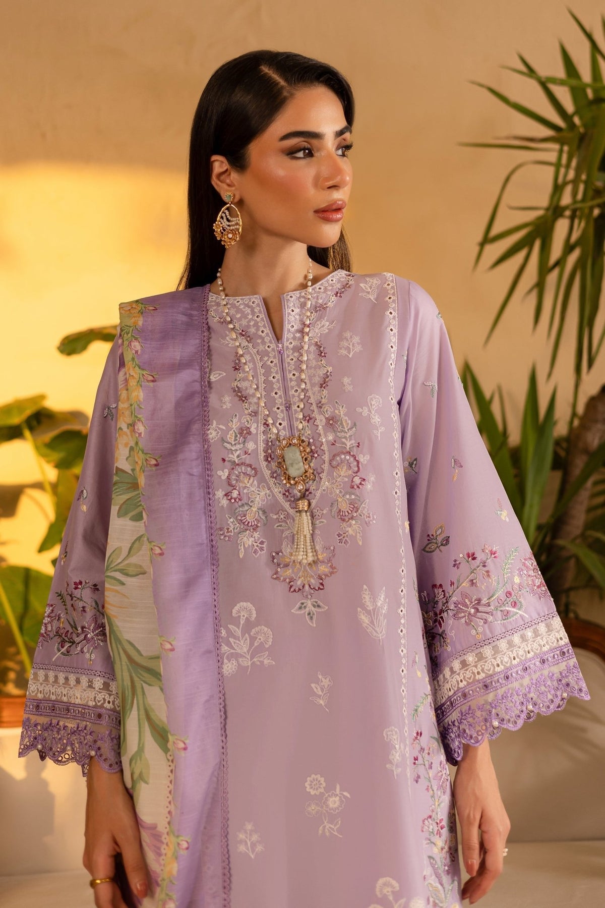 Batik | Nyra Embroidered Summer Solids | Rufna-Brand:Batik-Type:Ladies Clothes-Lilac-Lawn-House of Maryam- Buy in UK, USA